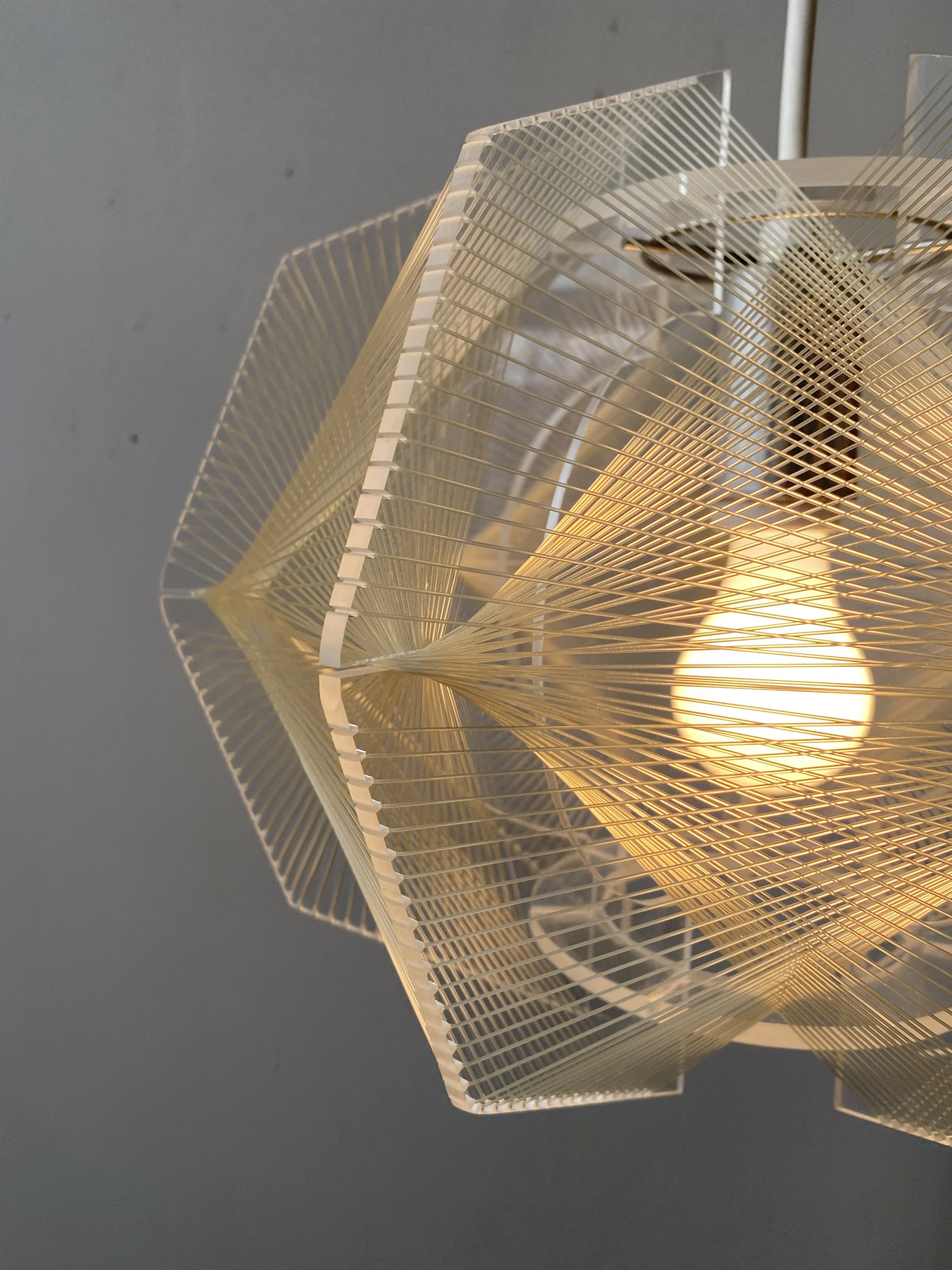Vintage Geometric Lucite + String Pendant Lamp by Paul Secon for