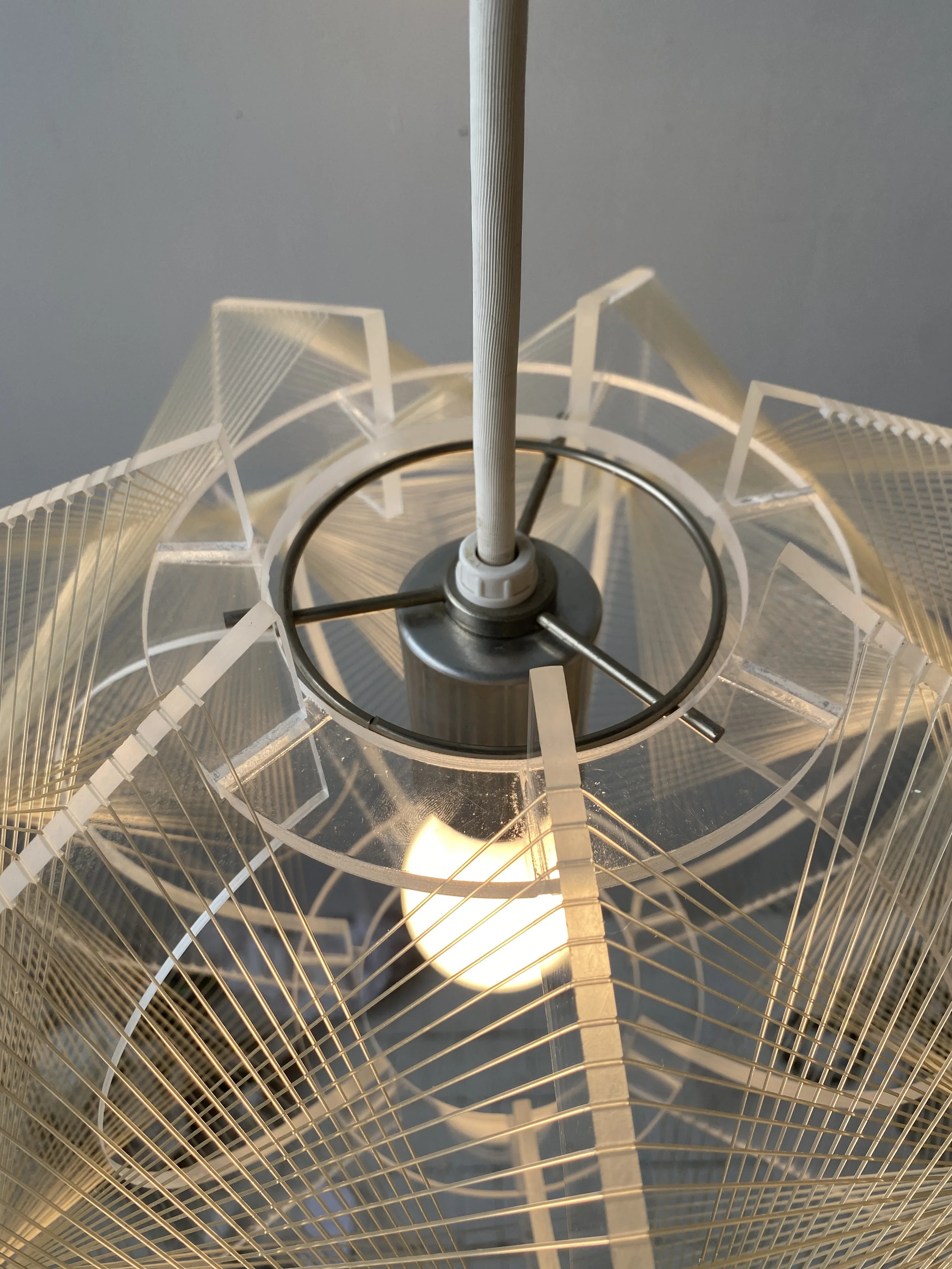 Vintage Geometric Lucite + String Pendant Lamp by Paul Secon for