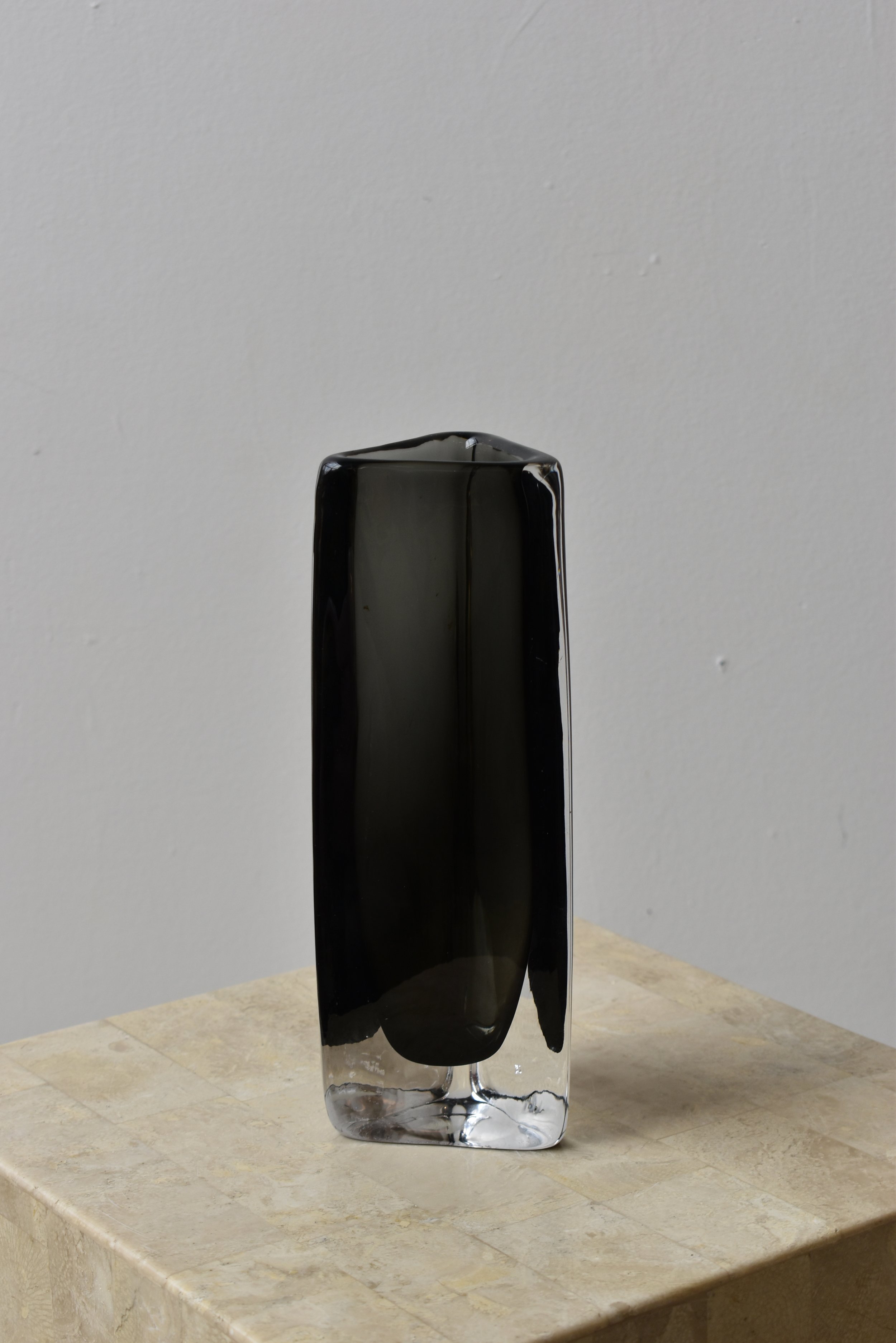 Vintage Triangular Clear + Smoke Glass Vase by Nils Landberg for