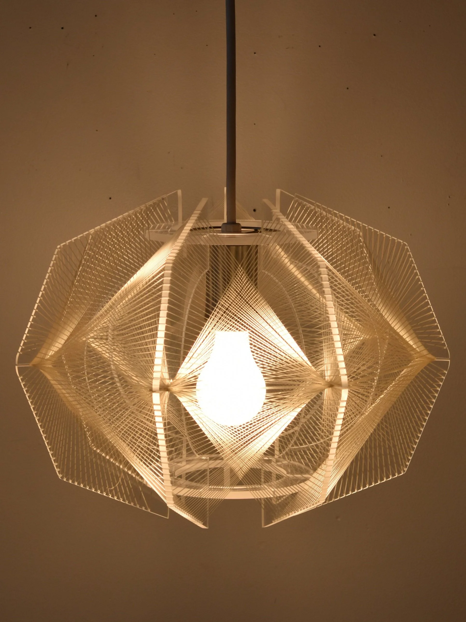 Vintage Geometric Lucite + String Pendant Lamp by Paul Secon for 