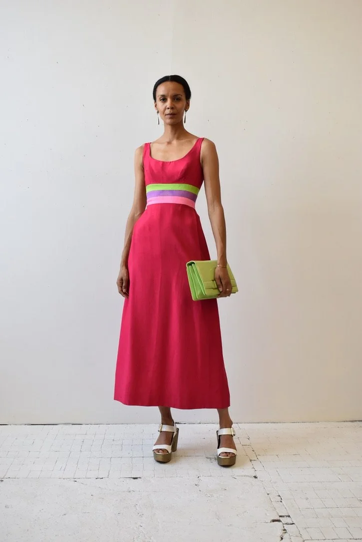 colorblock silk dress RORY COLORBLOCK V-NECK BIAS CUT SILK DRESS