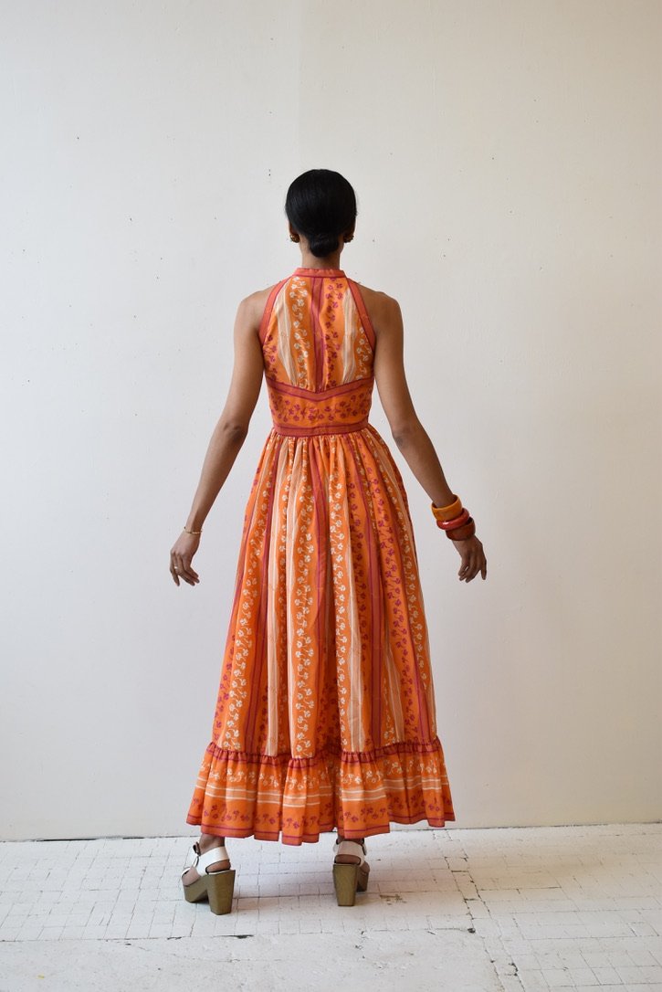 Vintage d'ACCORD by Betty Carol Button Front Halter Dress with Ruffle Hem,  Circa 1970s  portmanteau new york