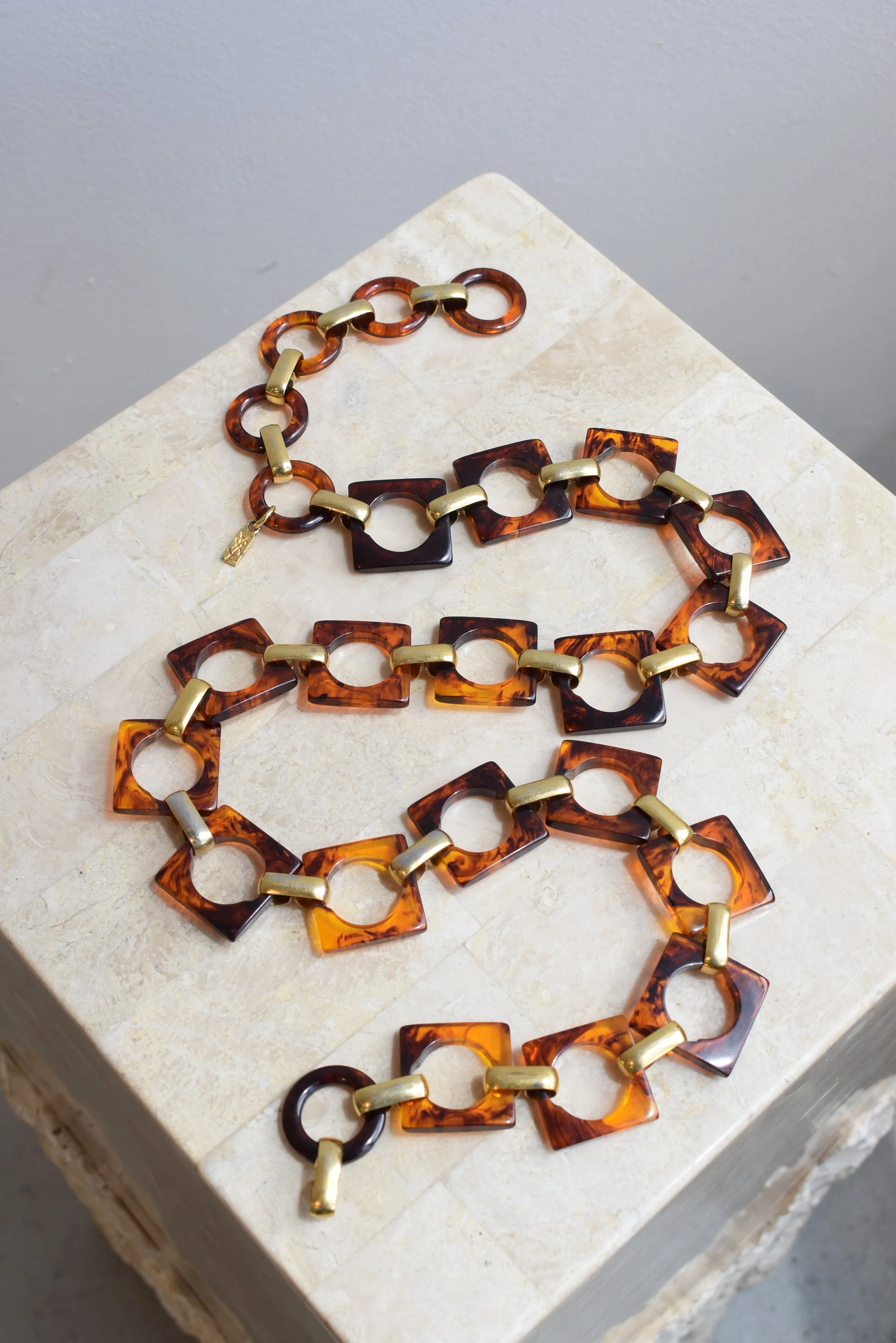 Vintage Yves Saint Laurent Acrylic Tortoise Geometric Chainlink