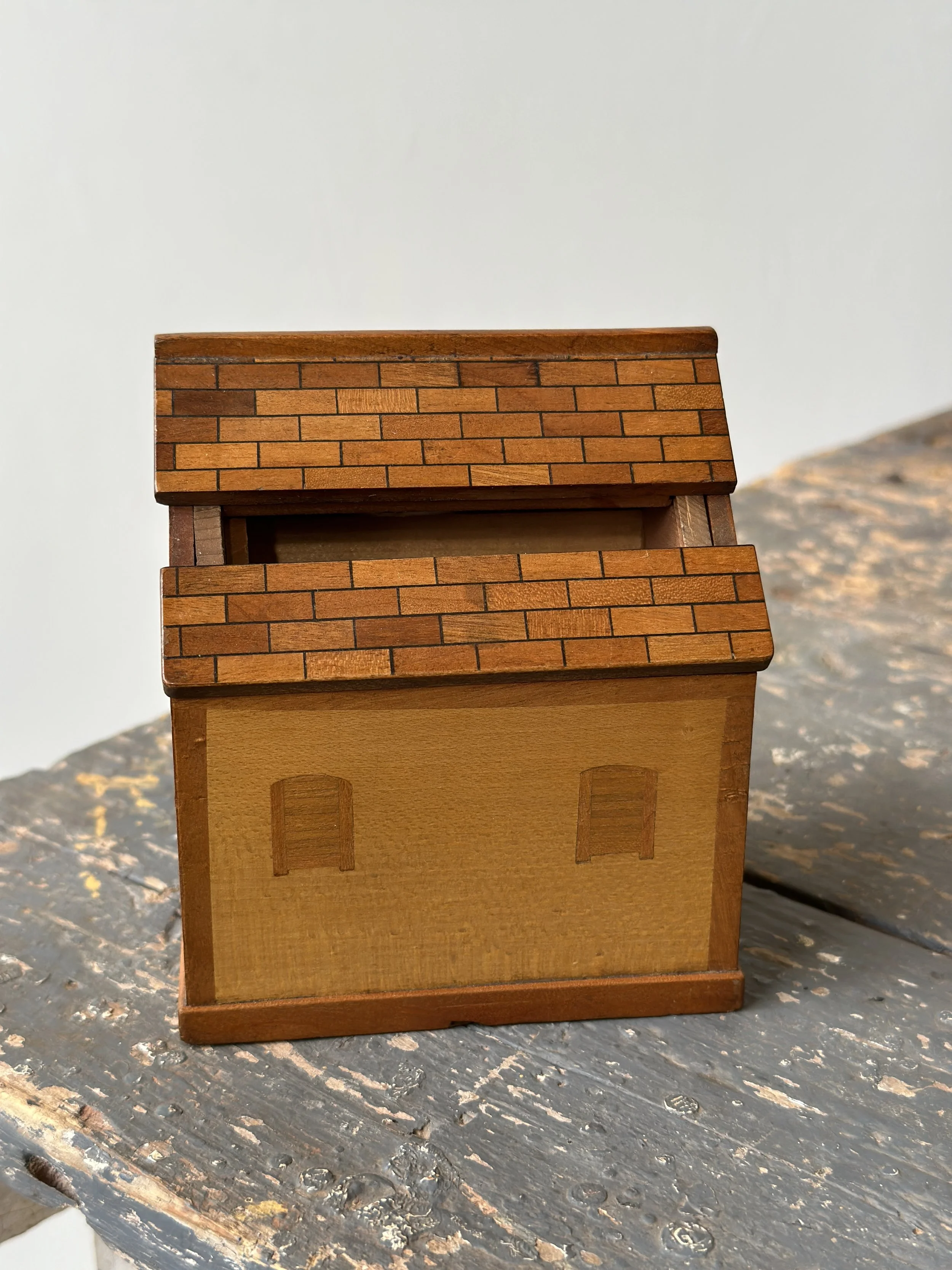 Vintage Japanese Yosegi Wood House Puzzle Box, Circa 1950s
