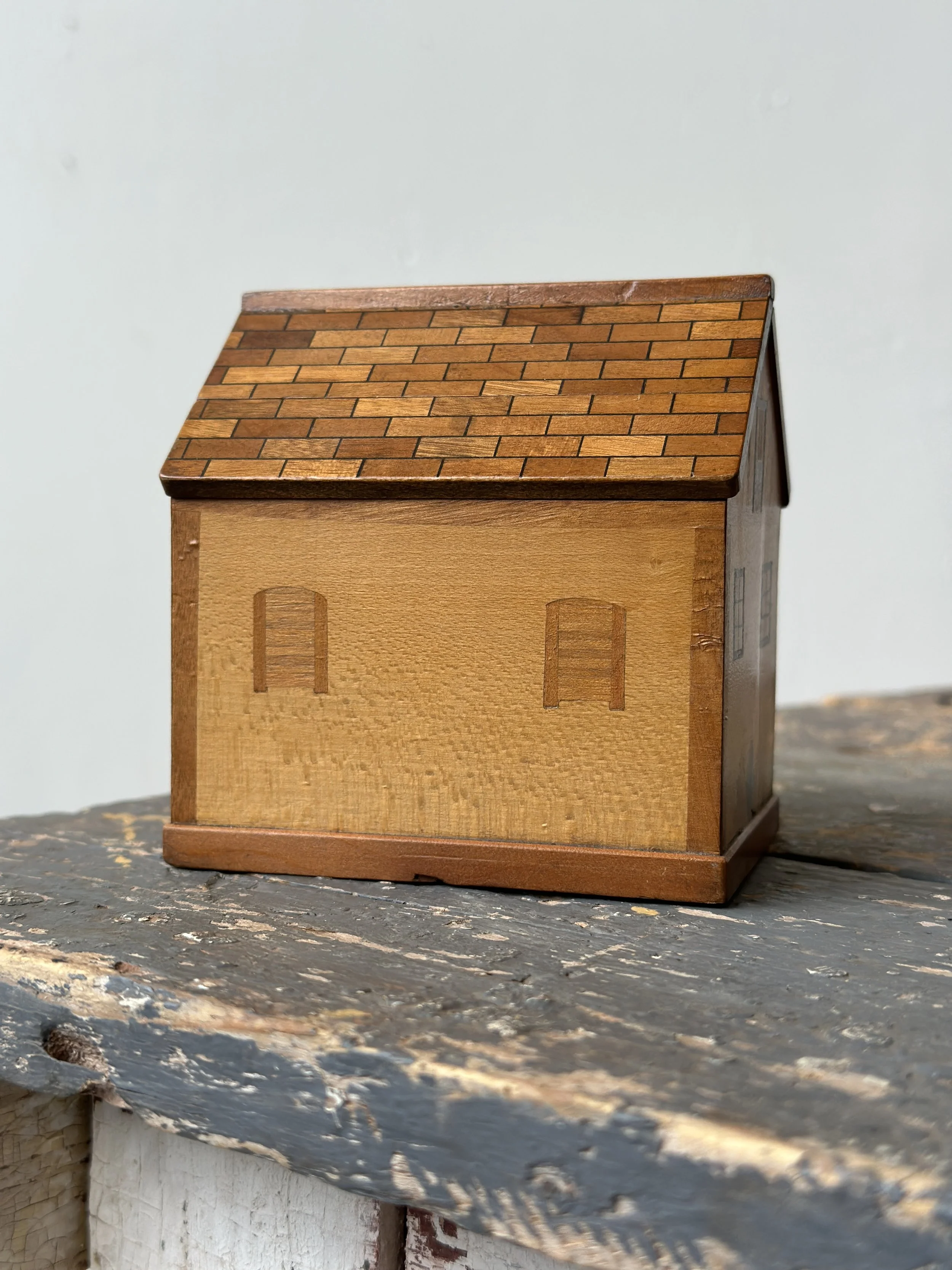Vintage Japanese Yosegi Wood House Puzzle Box, Circa 1950s