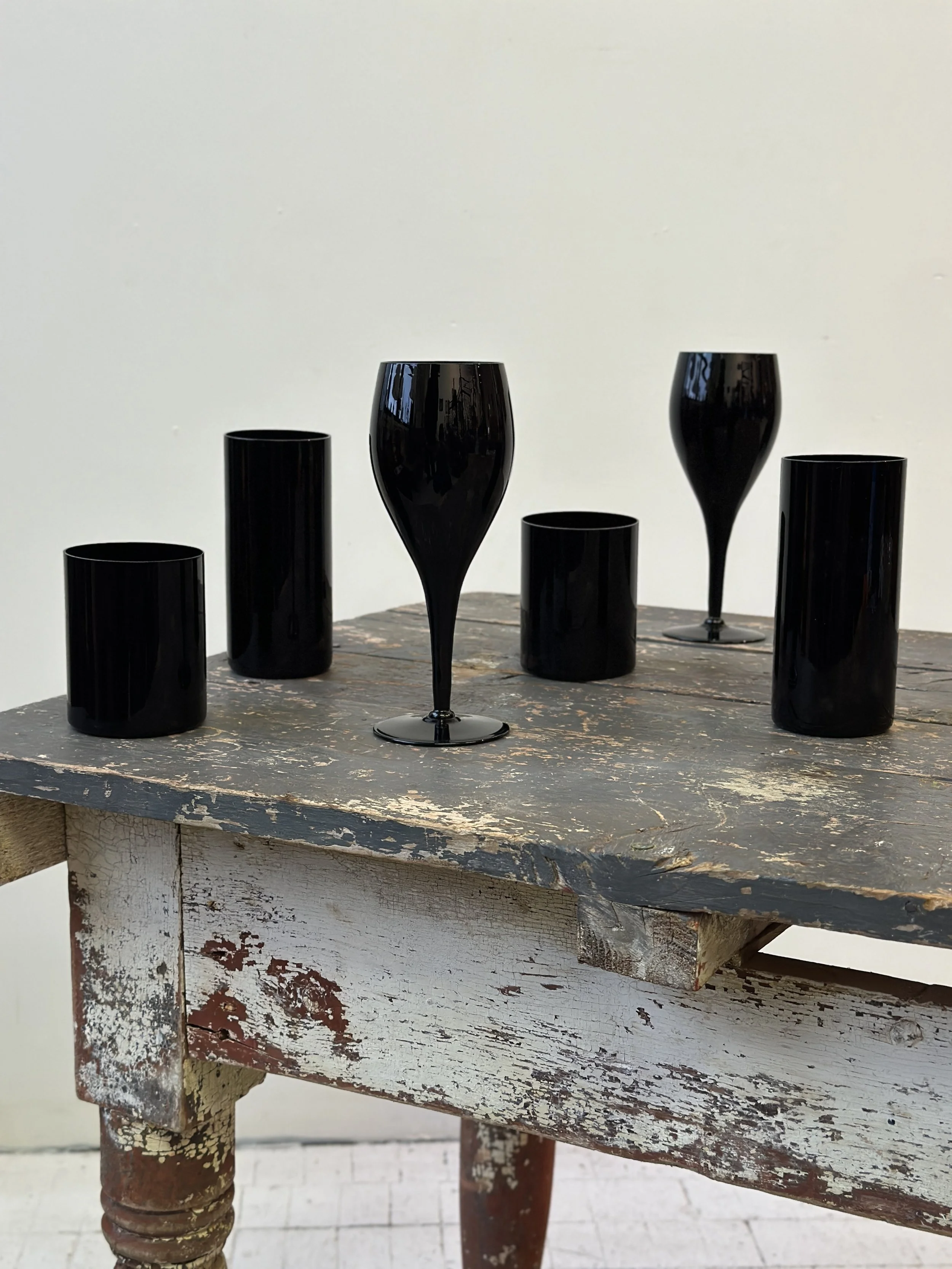 Vintage Mid Century Black Amethyst Glassware Sets, Circa 1950s   portmanteau new york