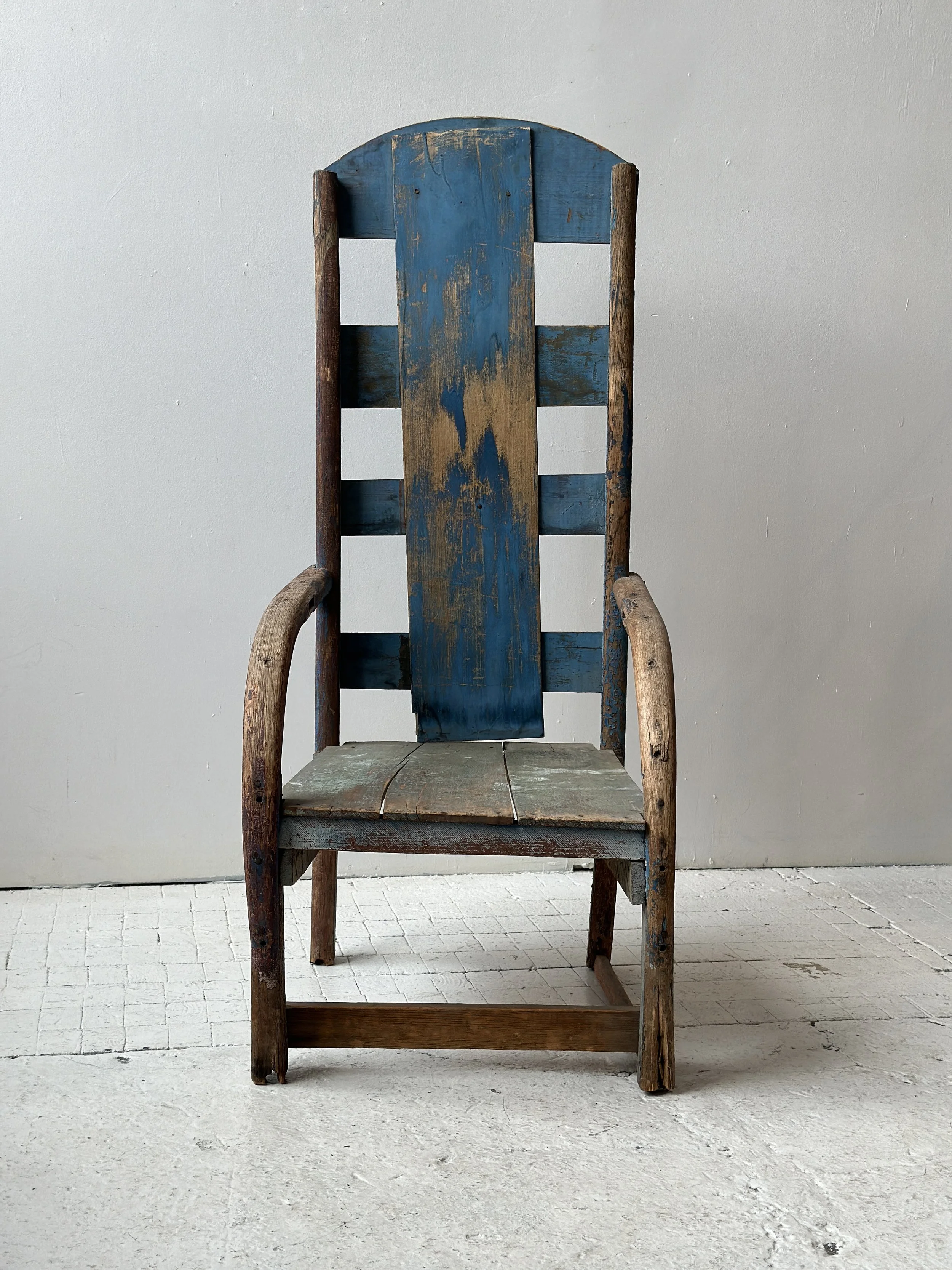 Vintage Folk Art Blue Painted Adirondack-Style Chair, 1st Quarter
