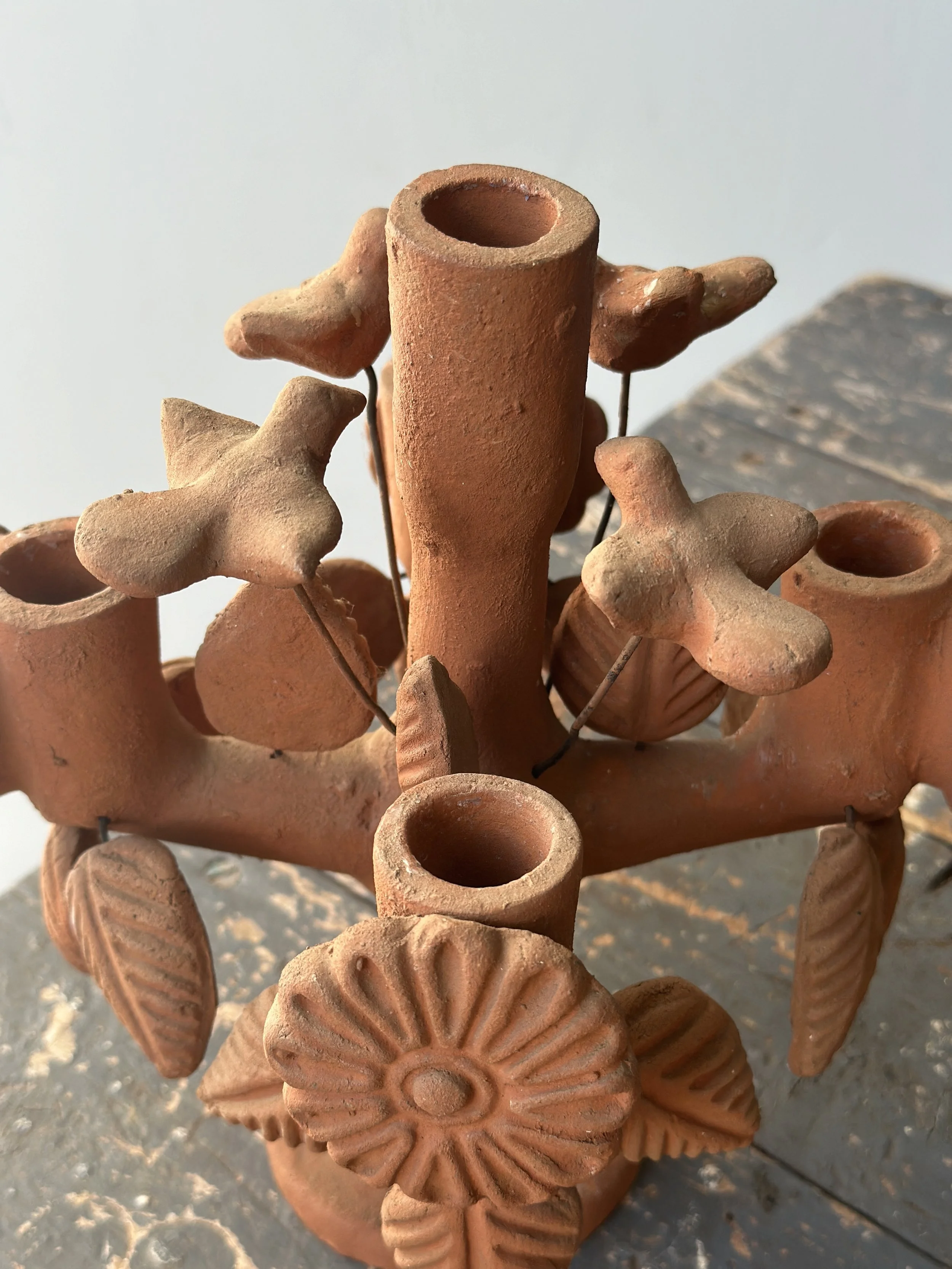 メキシコ製 ツリーオブライフ 生命の樹 陶器 キャンドルスタンド ヴィンテージ Vintage Terracotta Tree Of Life Candelabra, Made in Mexico, Circa