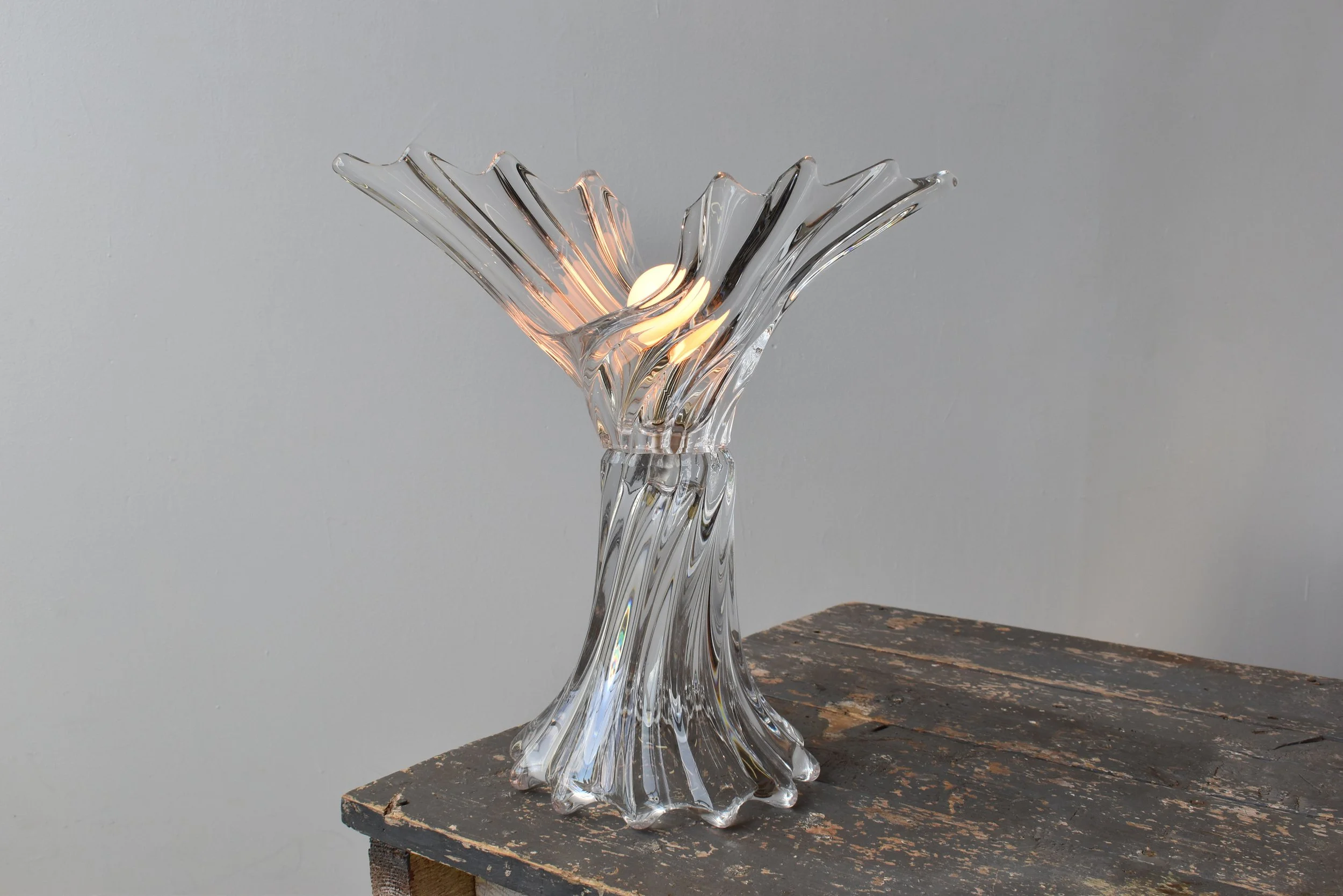 Art Vannes FRANCE ビンテージ　クリスタル　鳥　アート　オブジェ Vintage Art Vannes French Blown Crystal Table Lamp, Circa 1970s