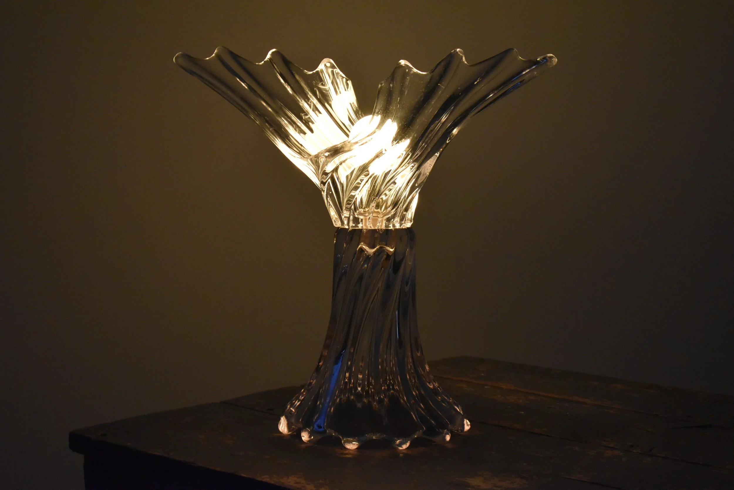 Vintage Art Vannes French Blown Crystal Table Lamp, Circa 1970s