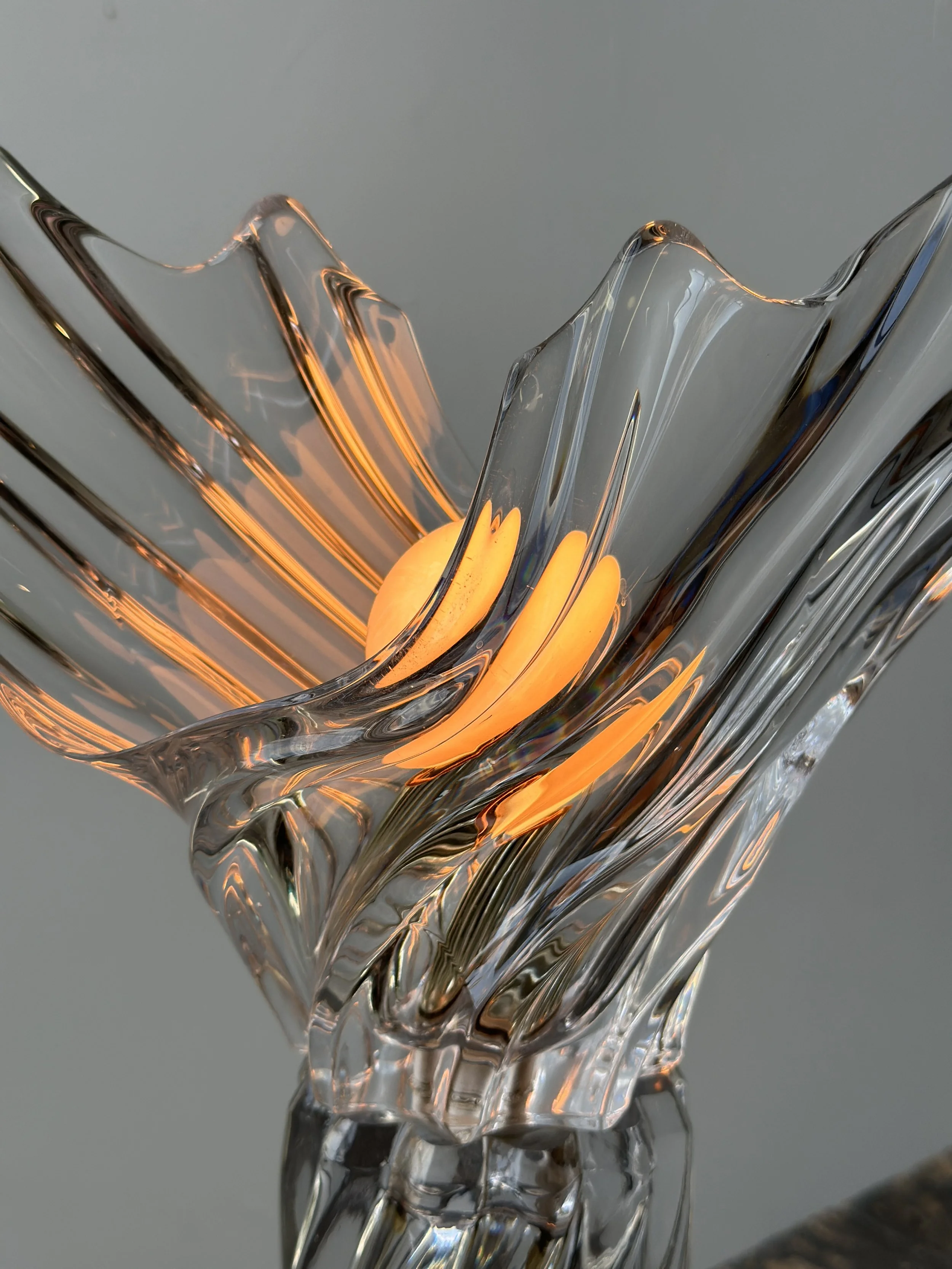 Art Vannes FRANCE ビンテージ　クリスタル　鳥　アート　オブジェ Vintage Art Vannes French Blown Crystal Table Lamp, Circa 1970s
