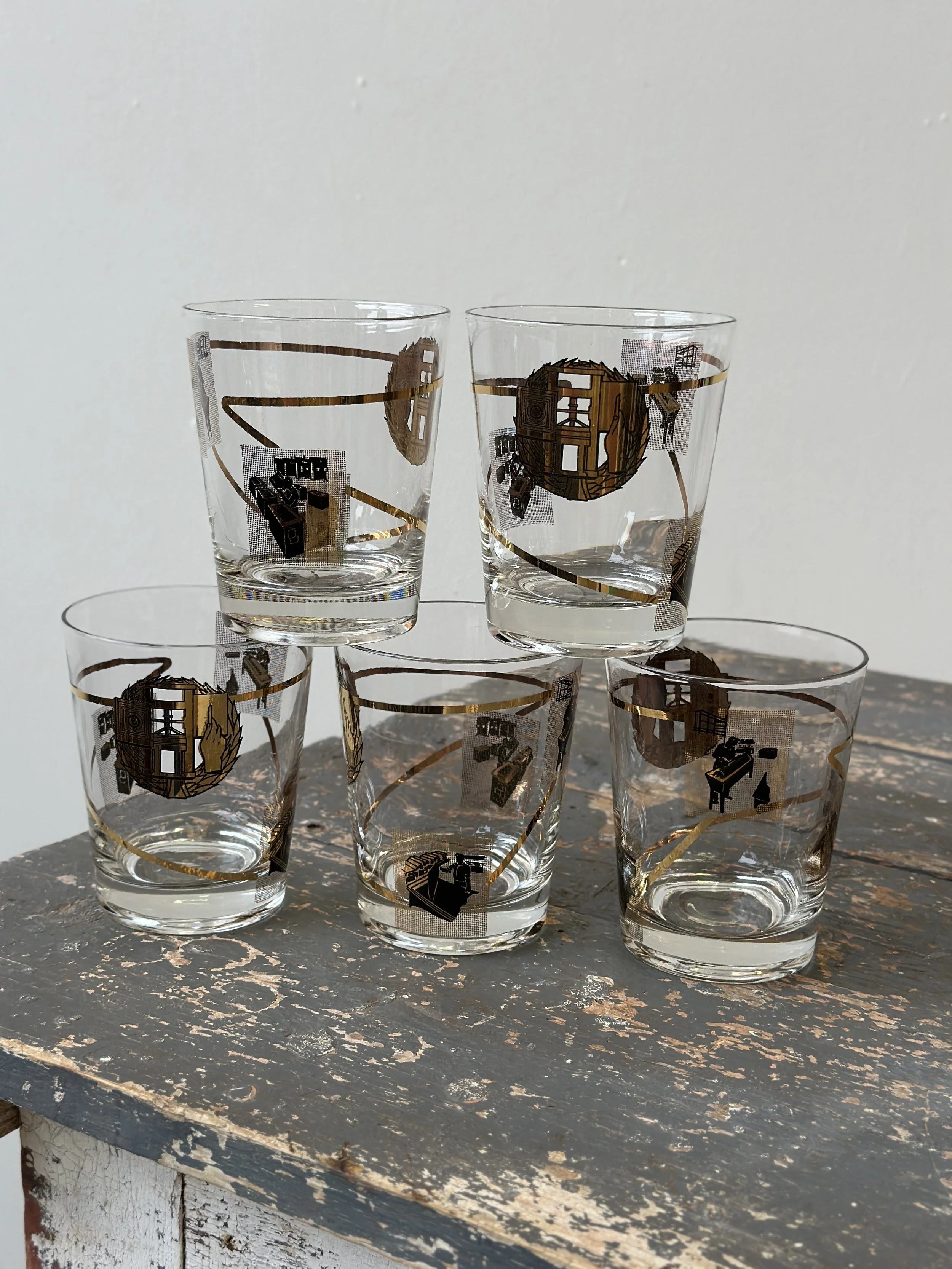 Vintage Mid-Century Novelty Printing / Advertising Highball Glassware, Set  of 5 Glasses, Circa 1950s  portmanteau new york