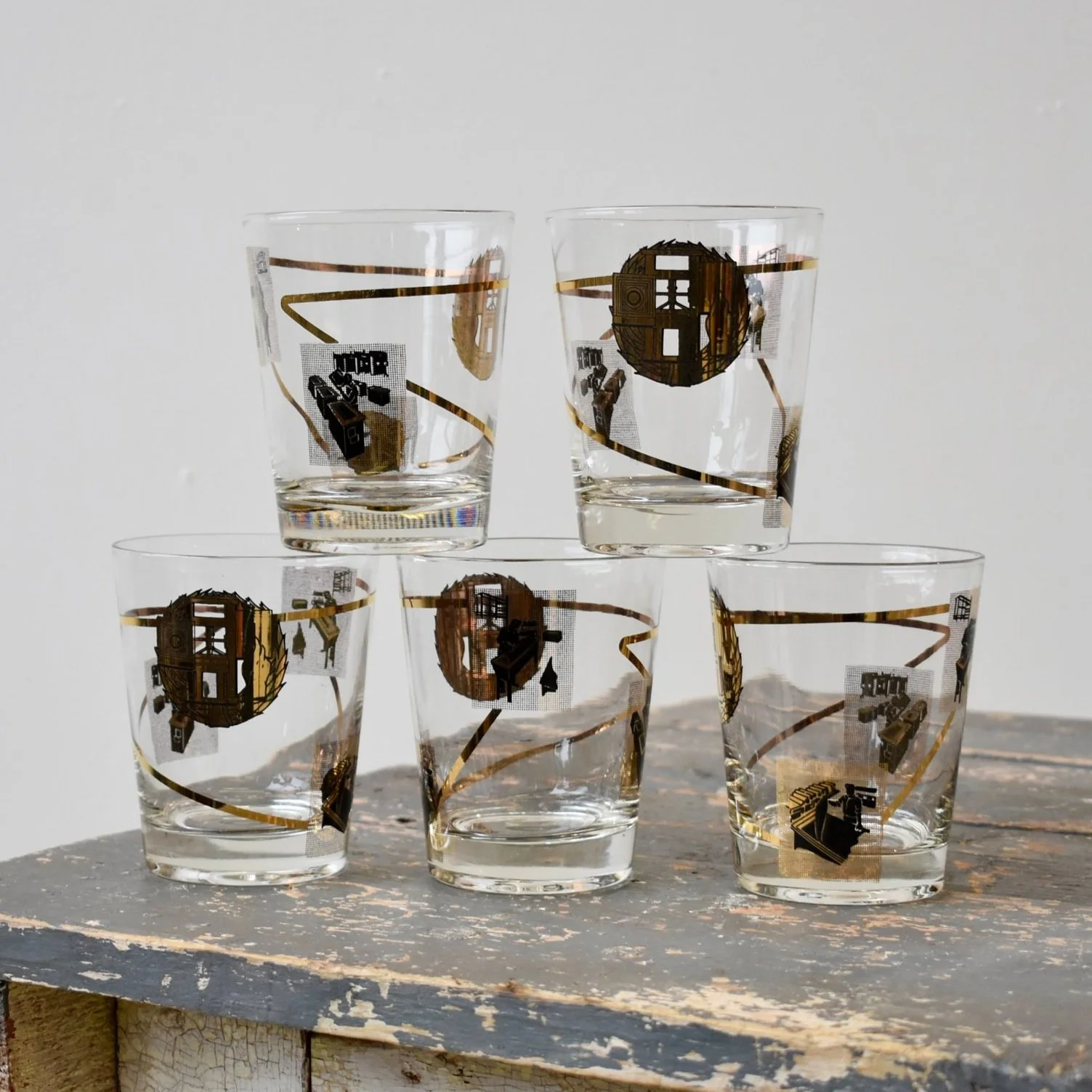 Vintage Mid-Century Novelty Printing / Advertising Highball Glassware, Set  of 5 Glasses, Circa 1950s  portmanteau new york