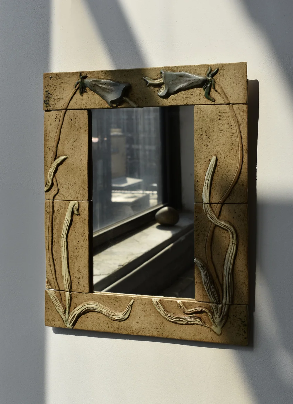 Vintage Hexagonal Mottled Bamboo Frame Mirror by Raymor, Circa