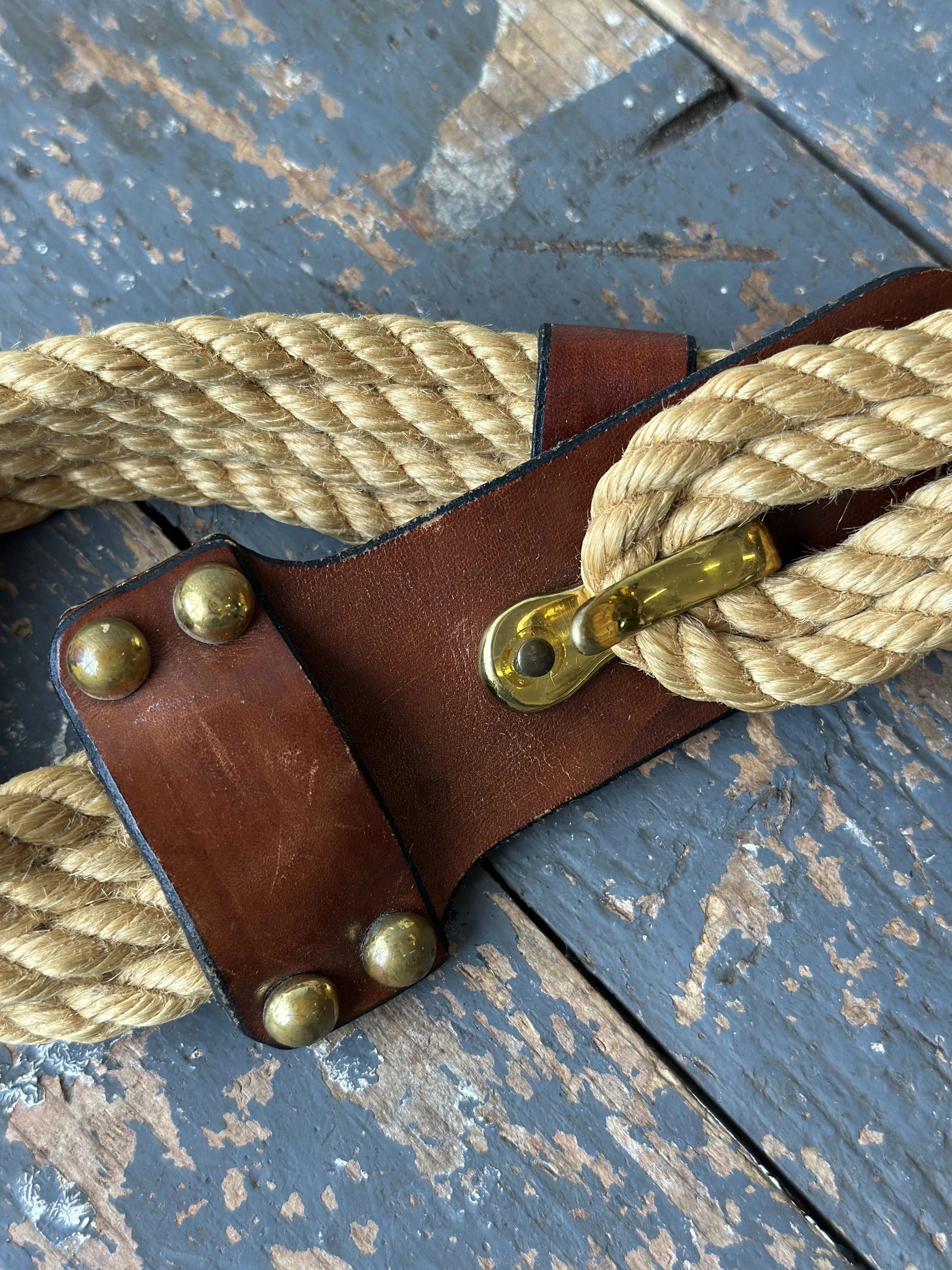 Vintage Rope + Leather Belt with Brass Details by Etienne 