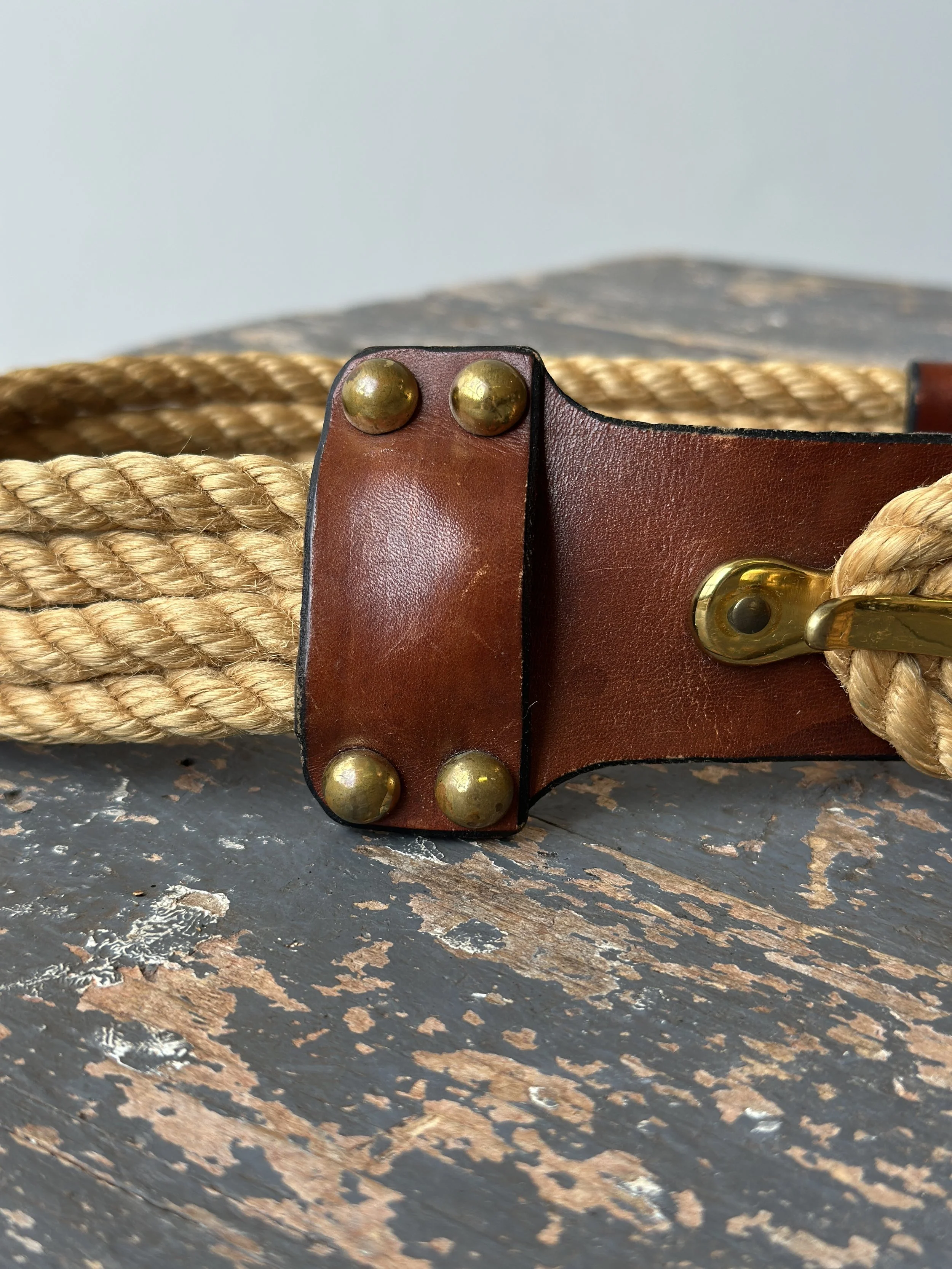 Vintage Rope + Leather Belt with Brass Details by Etienne 