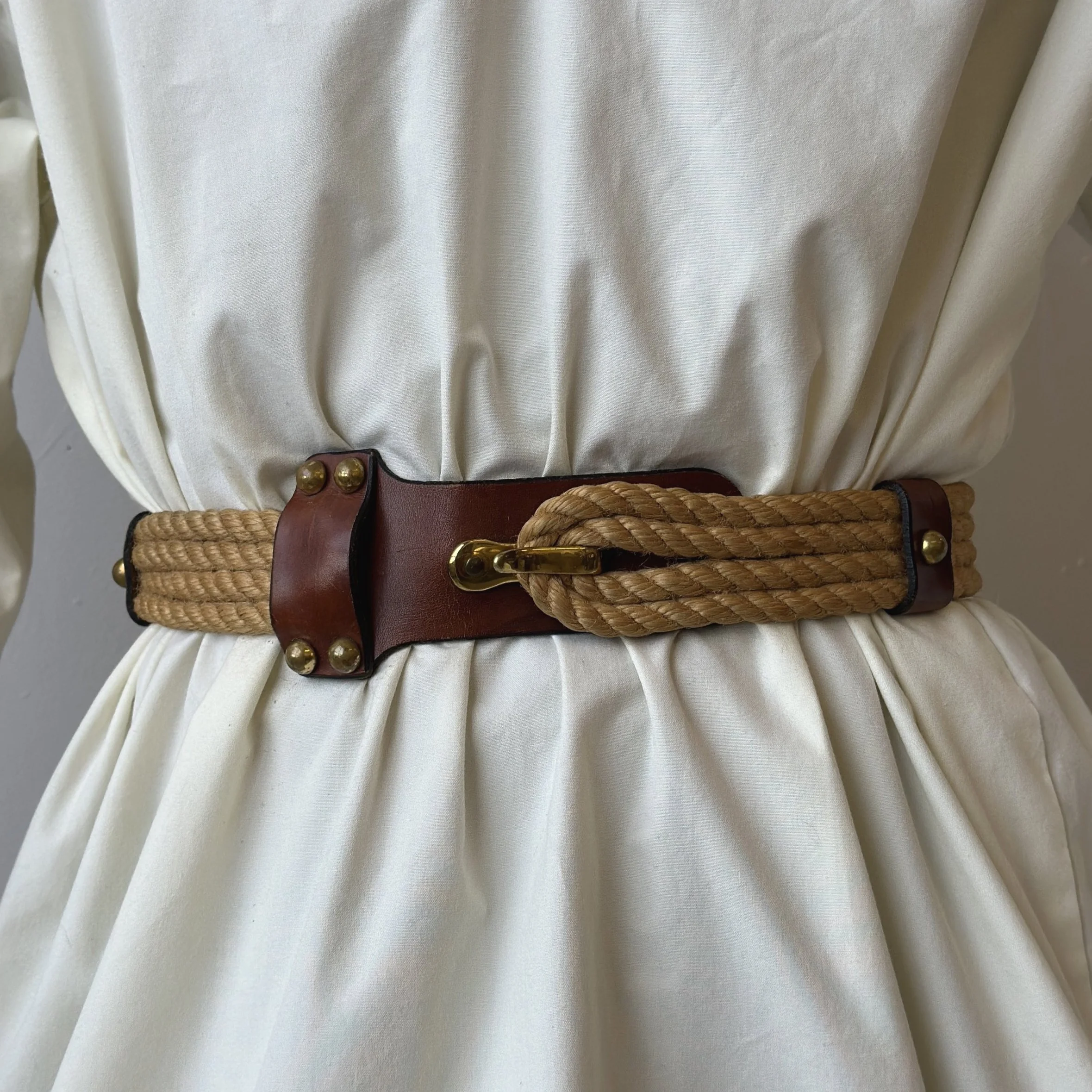 Vintage Rope + Leather Belt with Brass Details by Etienne 
