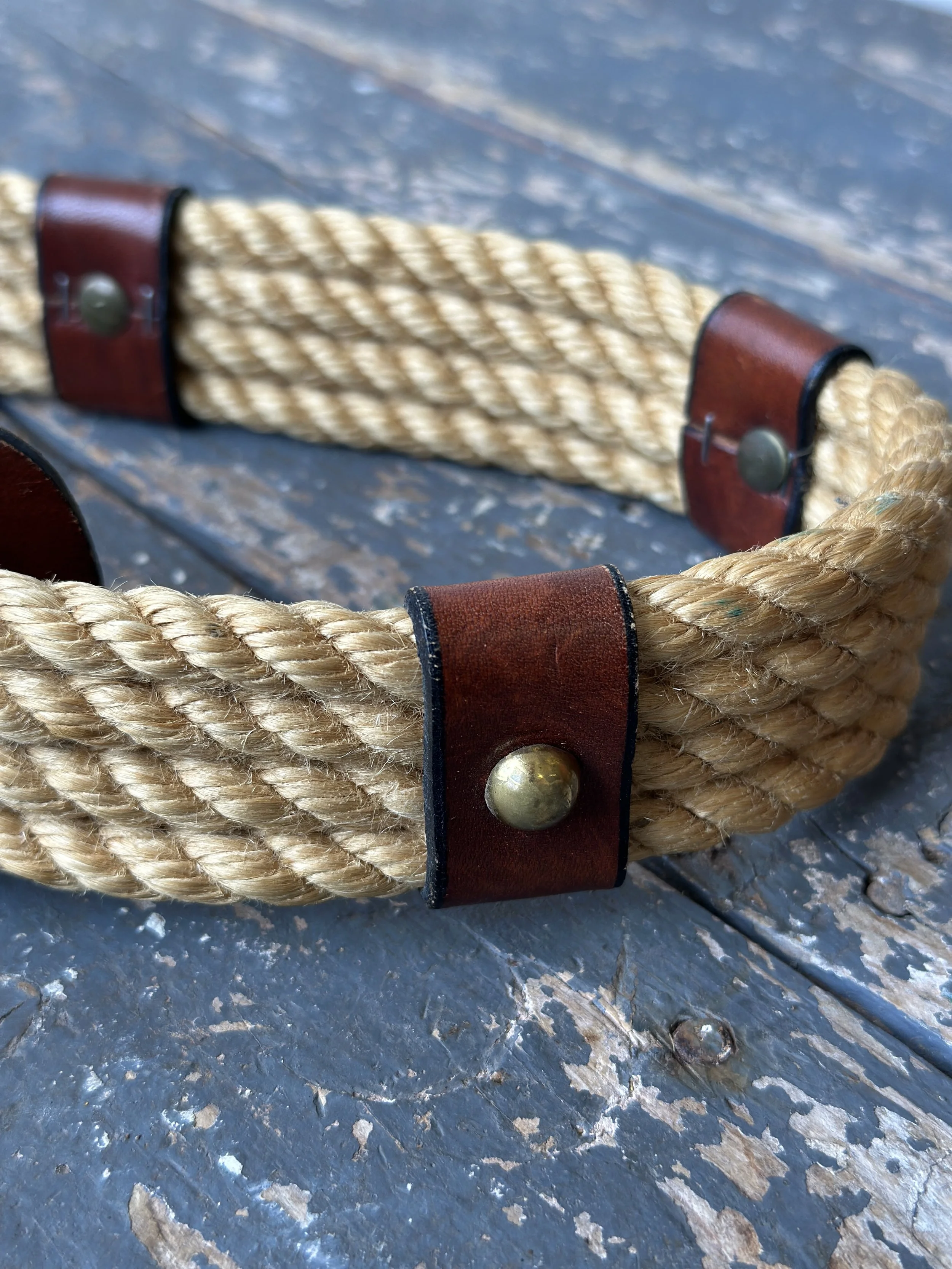 Etienne Aigner Vintage Cordovan Leather Equestrian Brass Lock Buckle Skinny belt Vintage Rope + Leather Belt with Brass Details by Etienne  main image 2