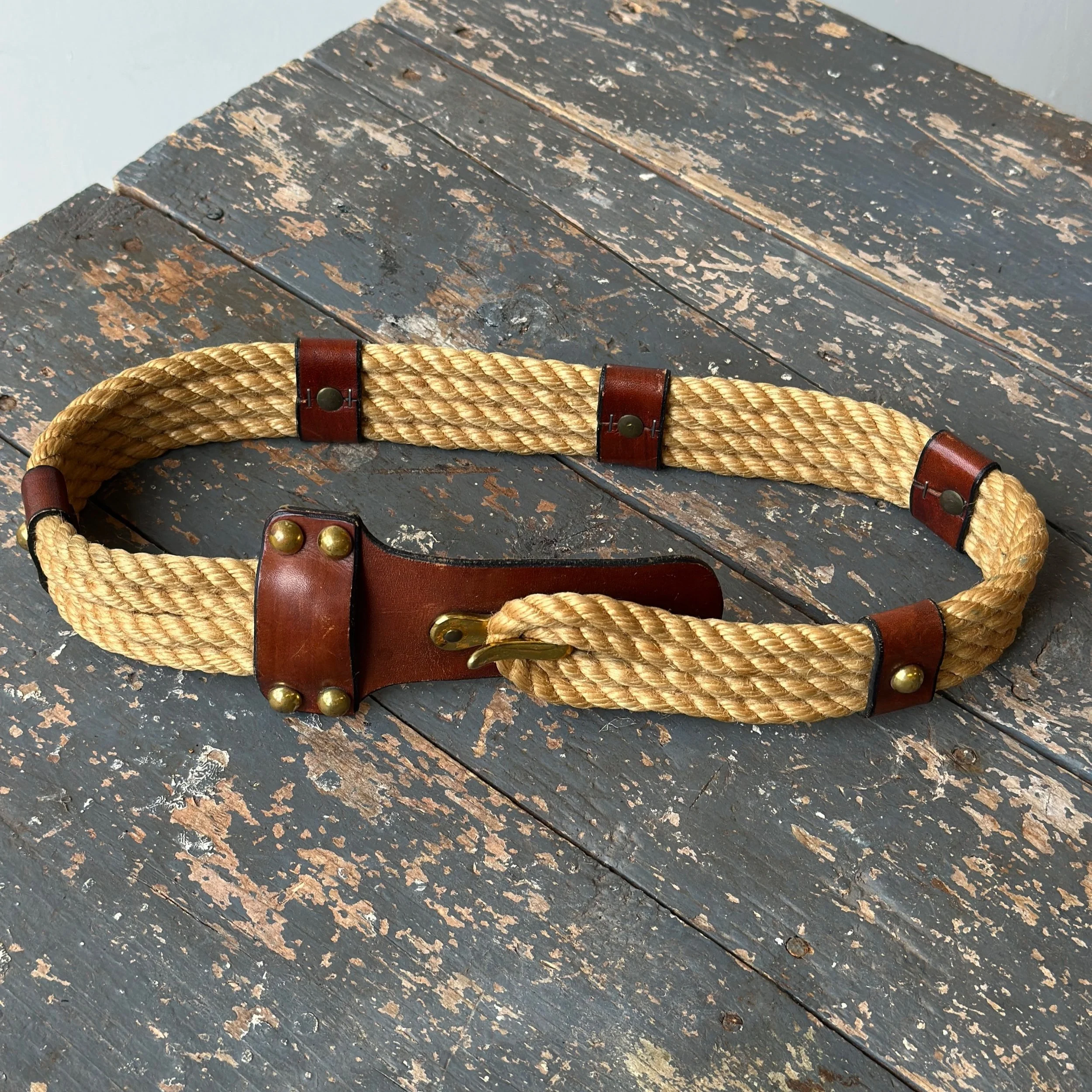 Vintage Etienne Aigner Brown Leather Belt with Turnlock & Hook Vintage Rope + Leather Belt with Brass Details by Etienne  main image 3