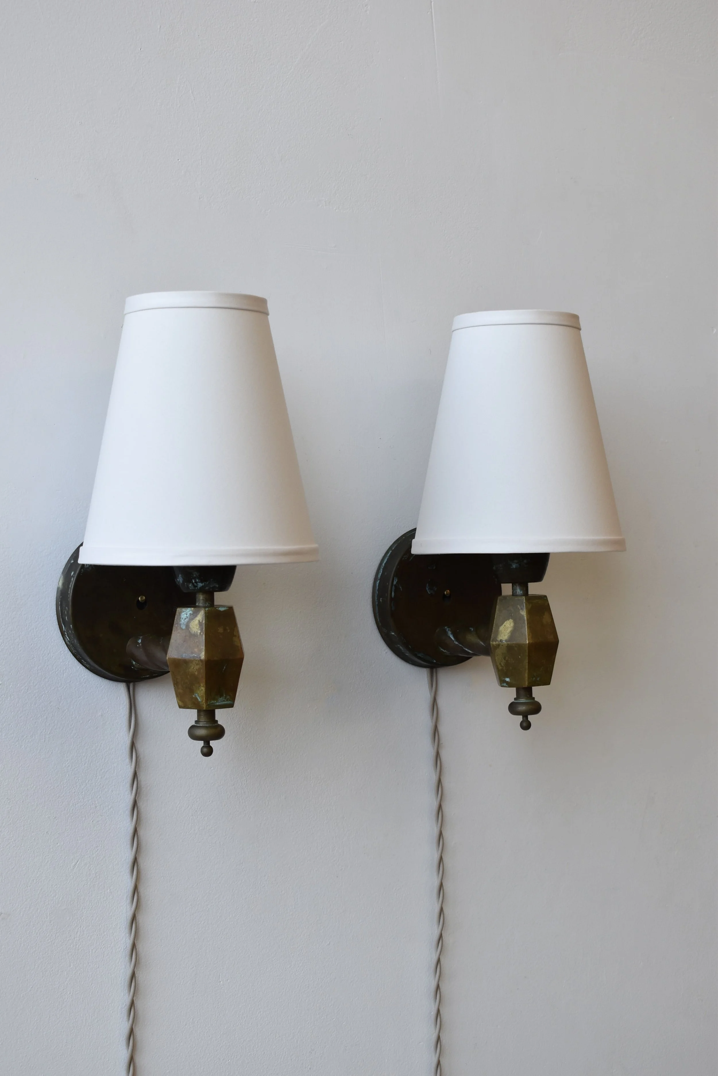 Vintage Brass Wall Sconces with Barley Twist + Faceted Details, A Pair, Circa 1960s