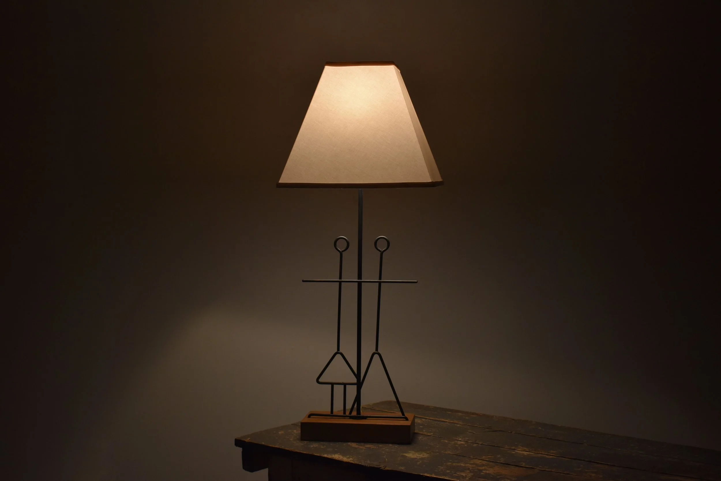 Vintage Large-Scale Figural Iron Lamp with Plinth Base in the 