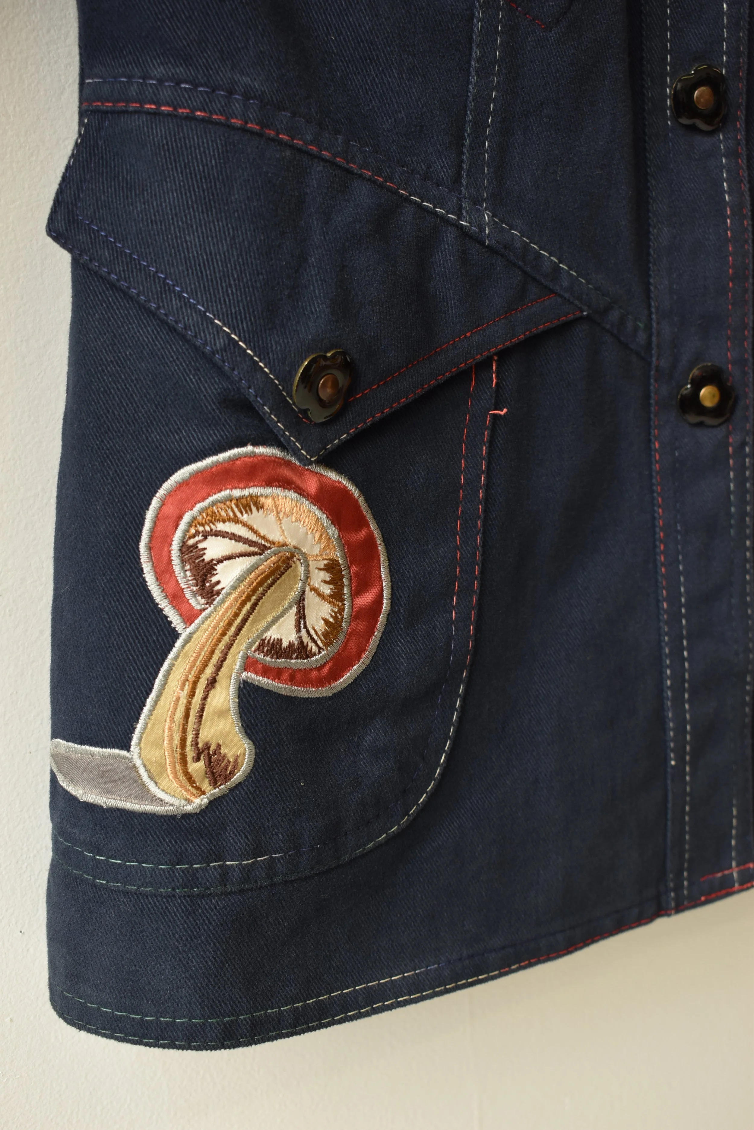 Vintage Roncelli Mushroom Appliqué Denim Jacket, Circa 1970s 