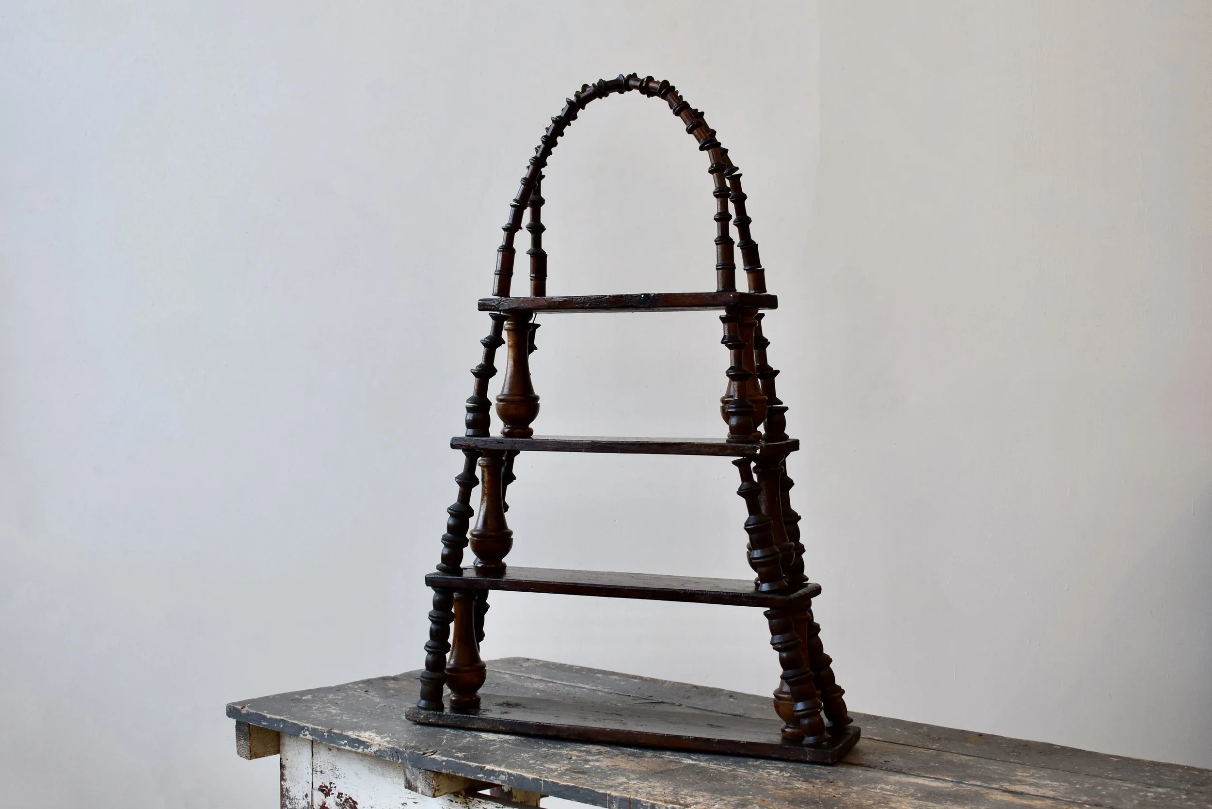 Vintage Folk Art 4-Tier Wood Spool Shelf, Circa 1930s