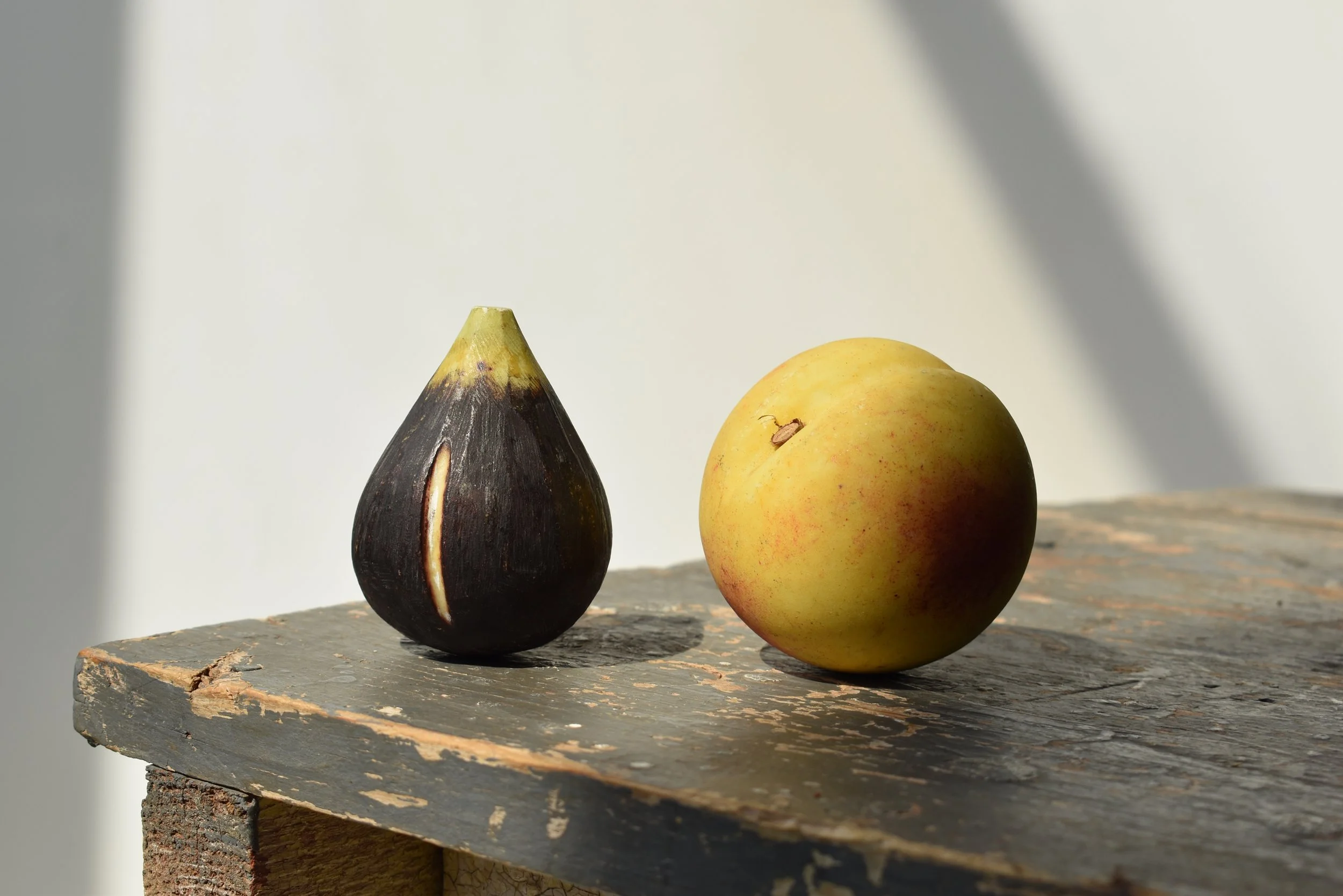 Vintage Carved + Painted Alabaster Fruit, A Pair, Circa 1950s