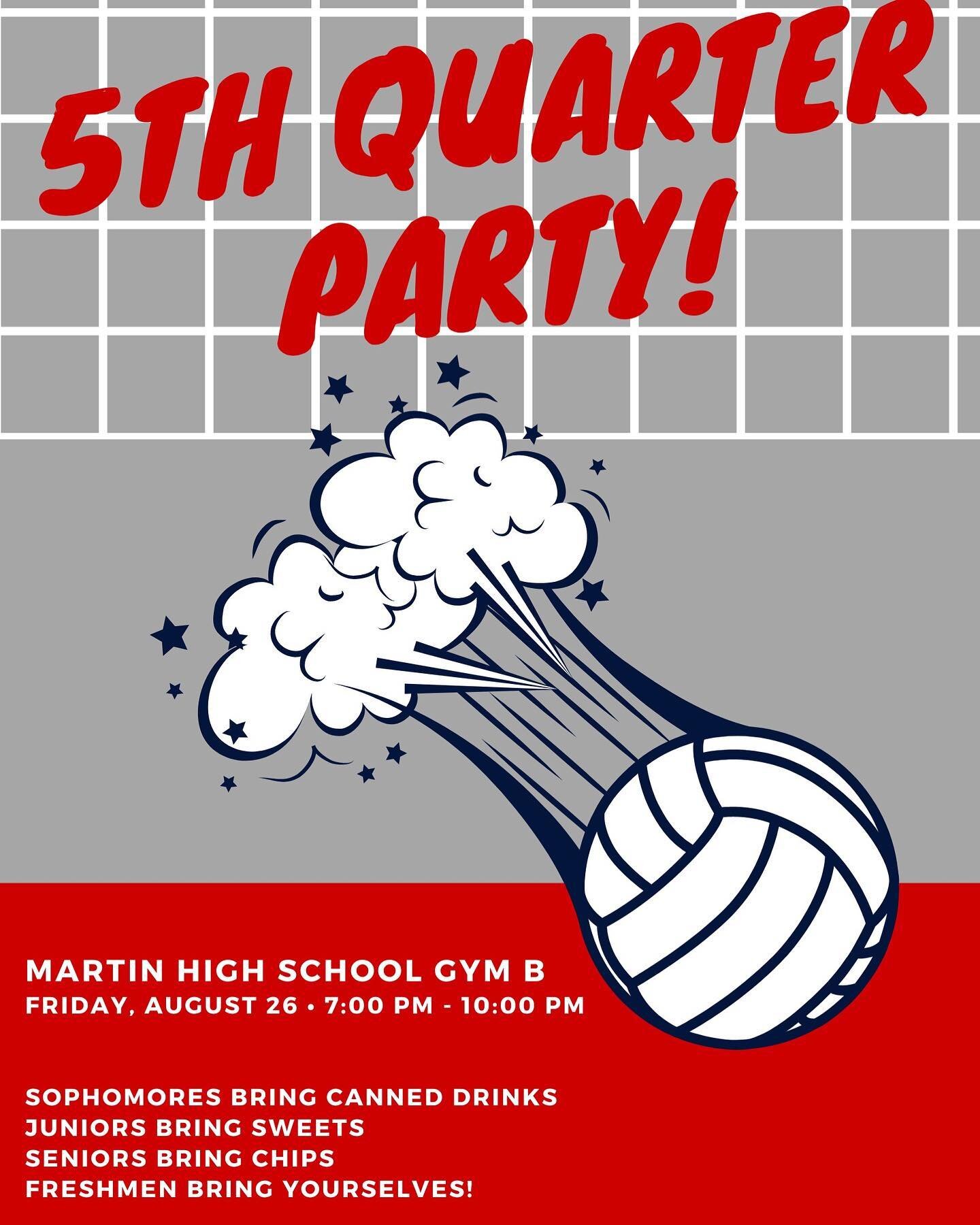 The 5th Quarter Party is next week😁‼️ Come to play volleyball with your choir friends and sign up for a team next week and get ready to PARTY😁‼️🎉🏐