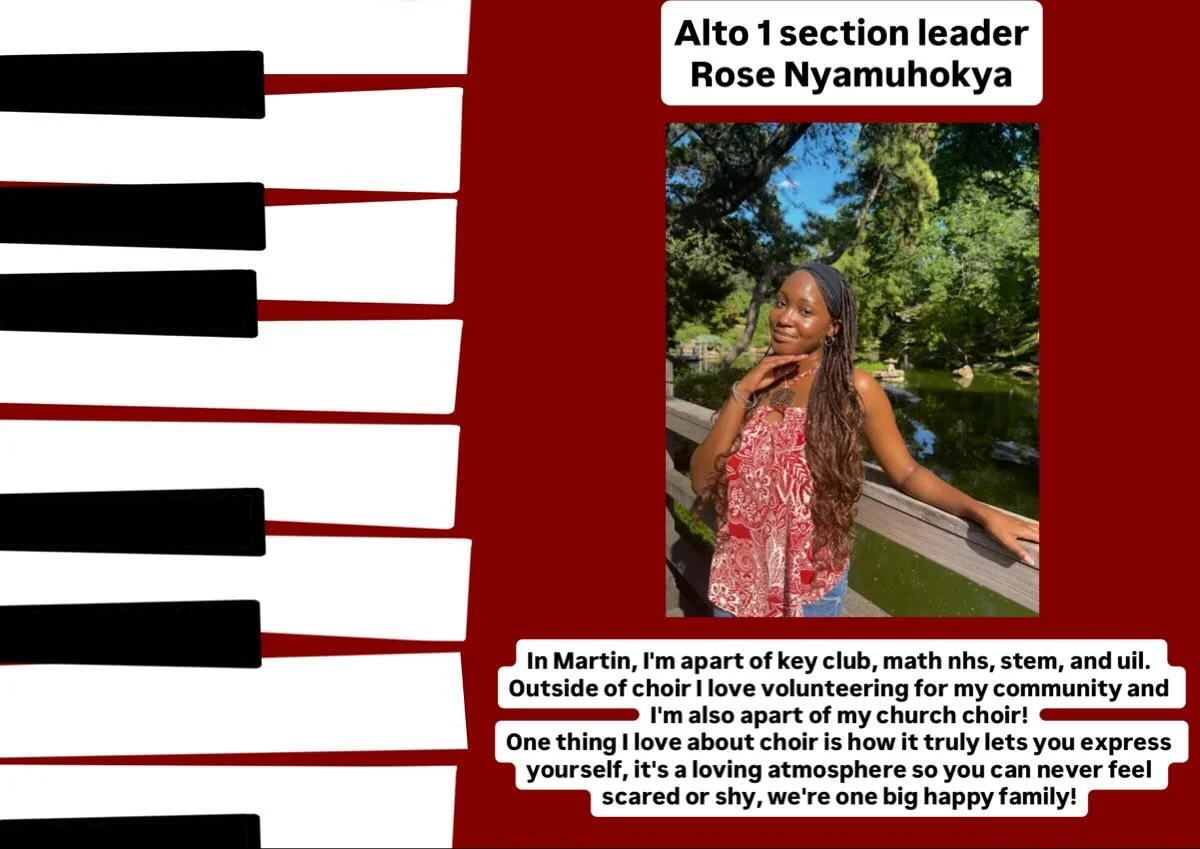 Meet Rose Nyamuhokya! Your Alto 1 section leader for the 25-26 school year!❤️🖤