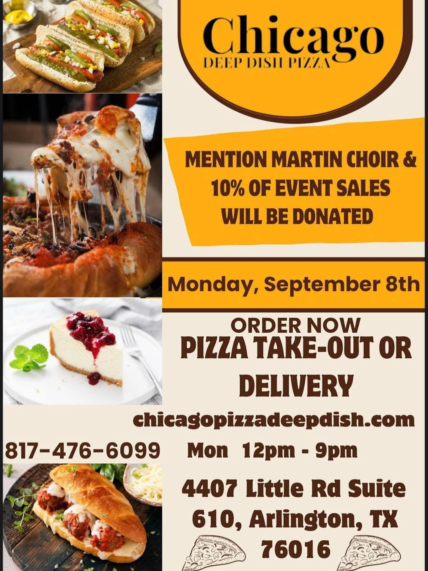 Monday, September 8th! Make sure to get your pizza and support Martin Choir!!🍕🎼