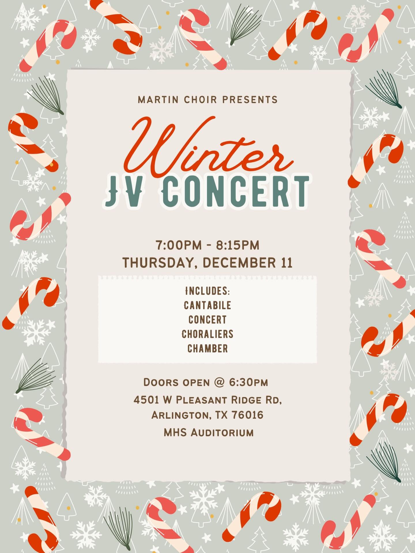 Come join us for the JV winter Concert at Martin High School&rsquo;s auditorium @ 7:00pm!🎄🎼