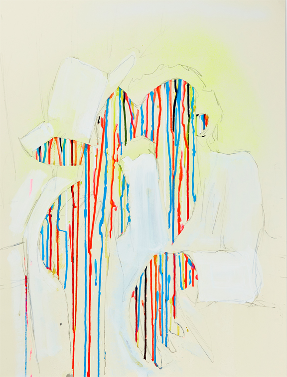    Lindsay and Michael Kissing (Platonic) (from “How We Are Likely To Feel When Our Needs Are Being Met”),    2019, 19”x25”, graphite, aerosol, acrylic on French Paper (unavailable)  