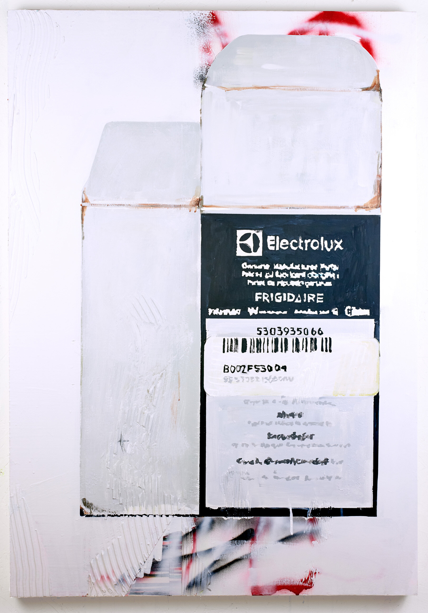    Electrolux Part Box,   2020, 32”x45”, aerosol, acrylic, plaster on canvas 