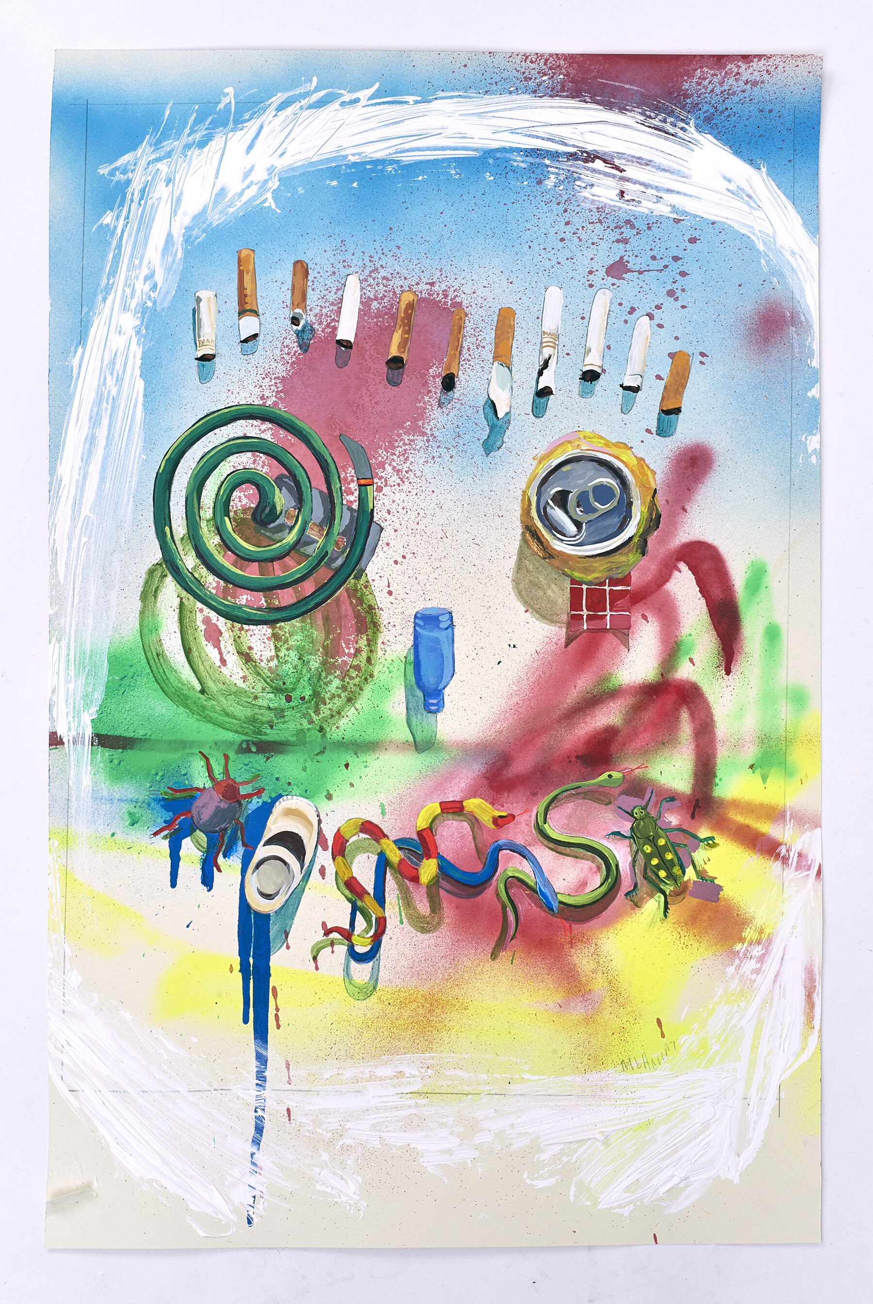    Garbage Pail Kids (Marshy Marshall/Ali Gator),   original painting from 2021 Topps, Beyond The Streets, NTWRK collaborative Garbage Pail Kids box set, 17”x26”, aerosol, acrylic on French Paper 
