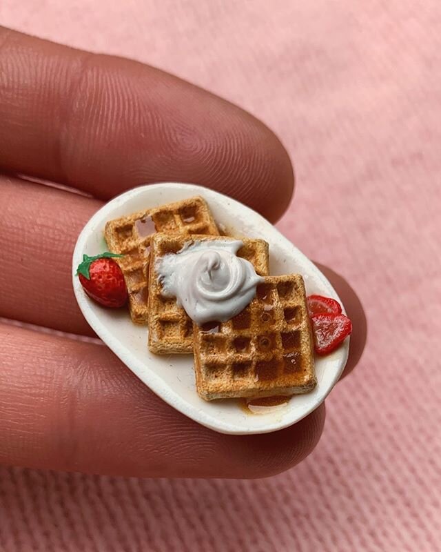 new listing in the shop: strawberry waffles! 🍓🧇🍓✨ these come in either a platter or single serving style and are perfect for spring miniature scenes 🌸 link in bio to shop!
.
.
.
apologies for the unintentional hiatus, school is crazy! i may be st
