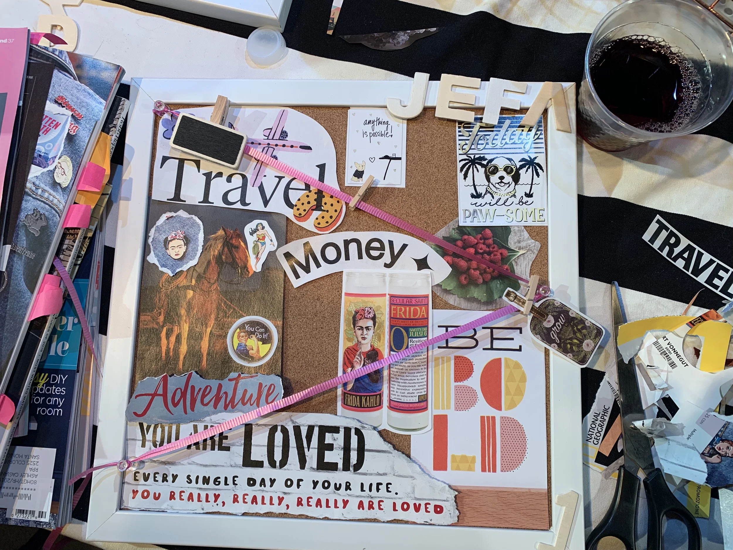 My board in its early phase of development, note the wine in the top right corner…