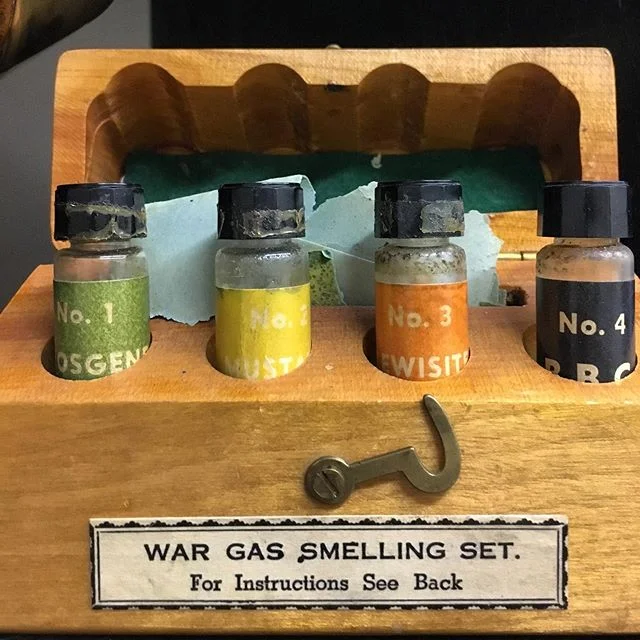 Used during the Second World War, this kit (which contained fluids that smelled like chemical warfare agents) was used as a training aid to help soldiers identify weaponized chemicals. The necessity for such training was a lesson learned from the horrific chemical attacks that occurred during the First World War such as was experienced by The Royal Winnipeg Rifles in Ypres. #royalwinnipegrifles #winnipeghistory #manitobahistory #canadianhistory #canadianmilitaryhistory #ww2 #worldwar2 #secondworldwar