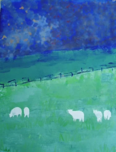 SHEEP IN THE SUN, TREES IN SHADOW
