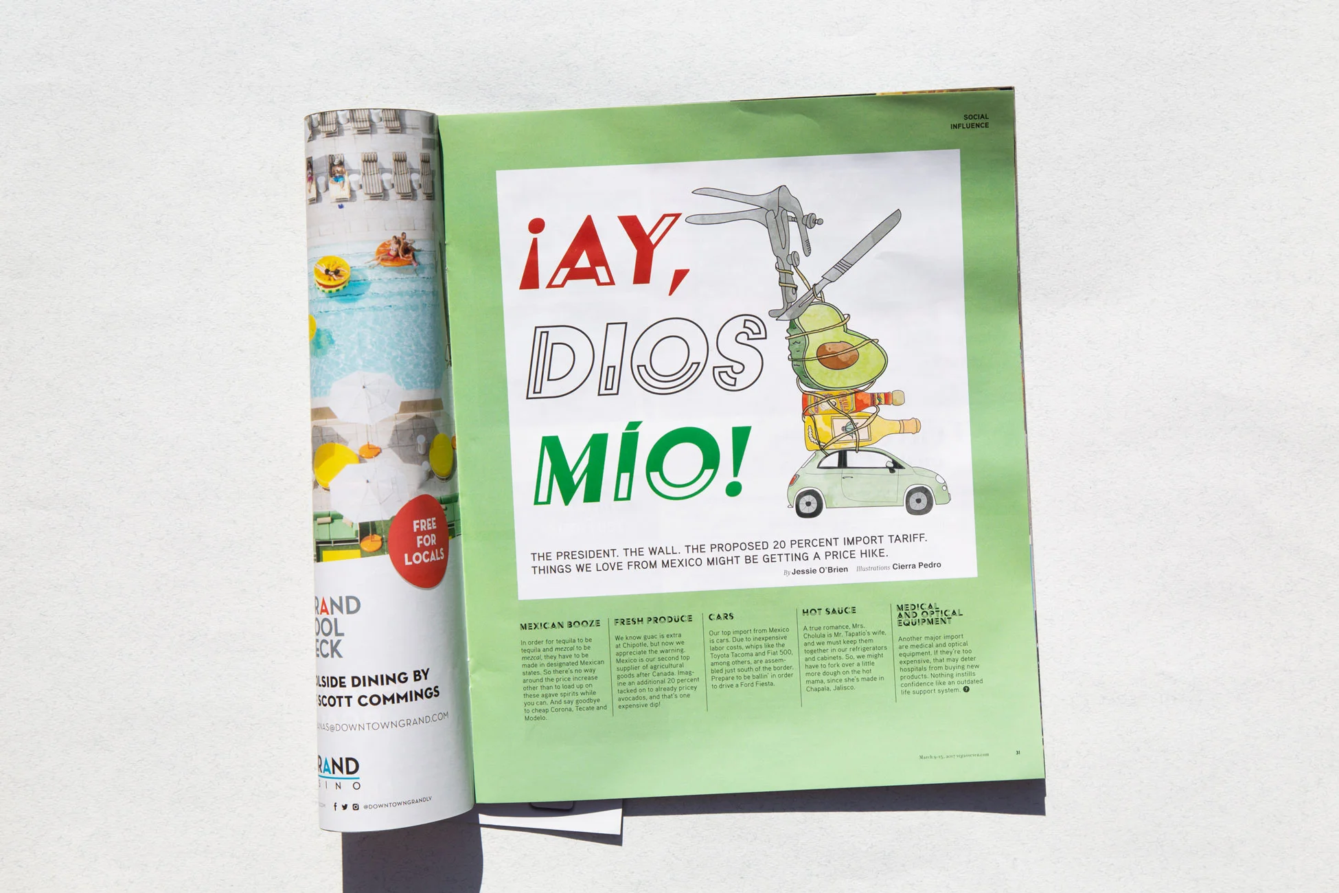 Illustration and layout by me, funny little piece by Jessie O'Brien in Vegas Seven .