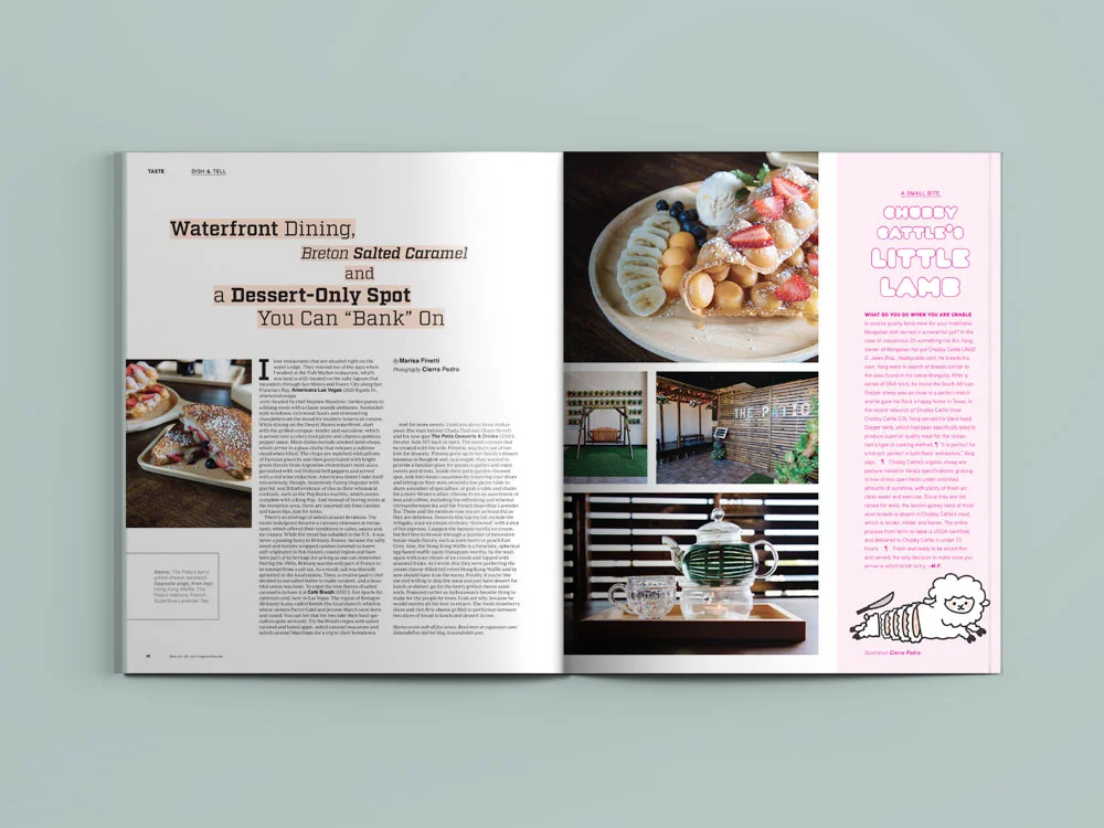 Photography, illustrations and layout for "Dish &amp; Tell" by Marisa Finetti in Vegas Seven.