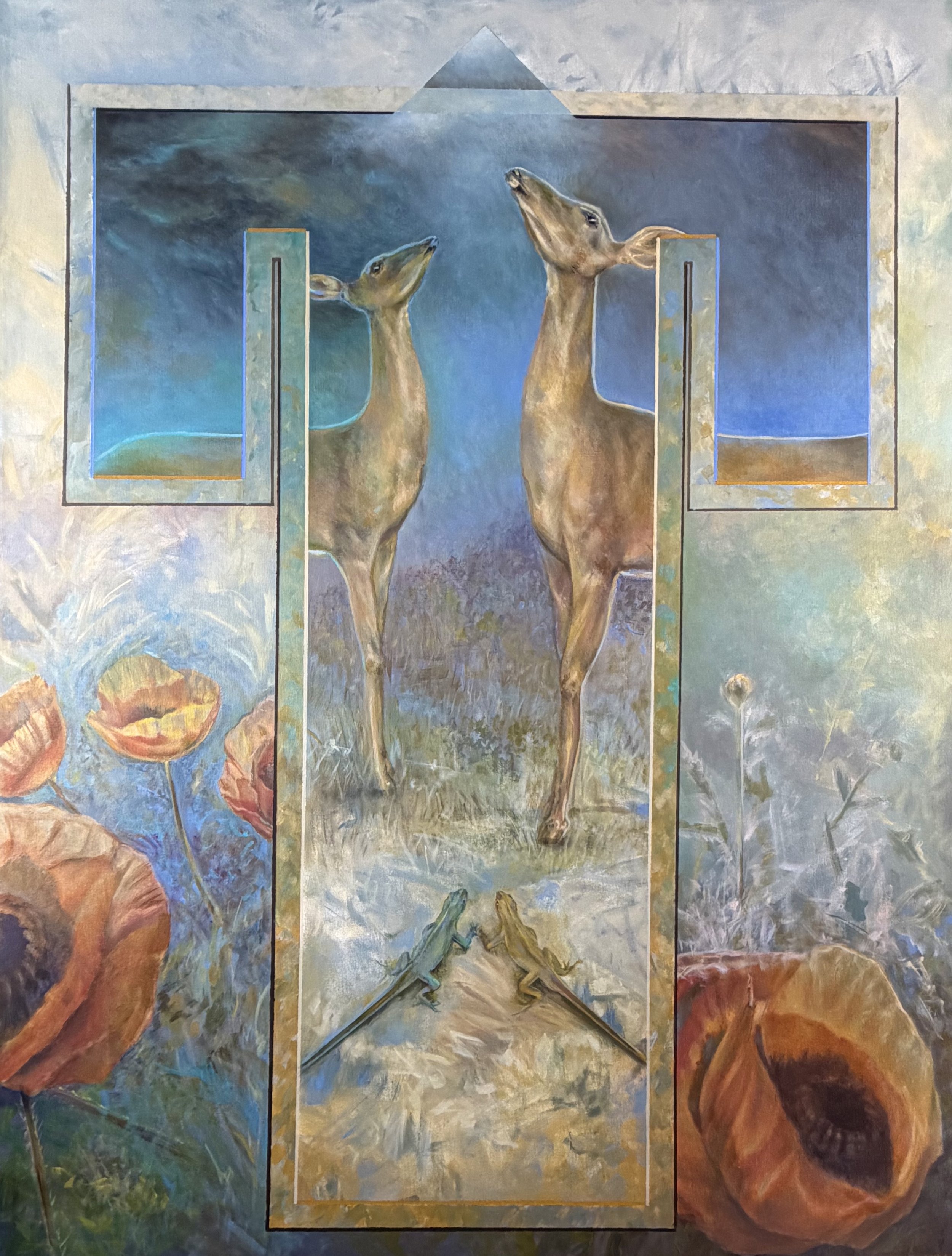  Deer Kimono, 48”H, 36”W, acrylic on canvas, 2026. 