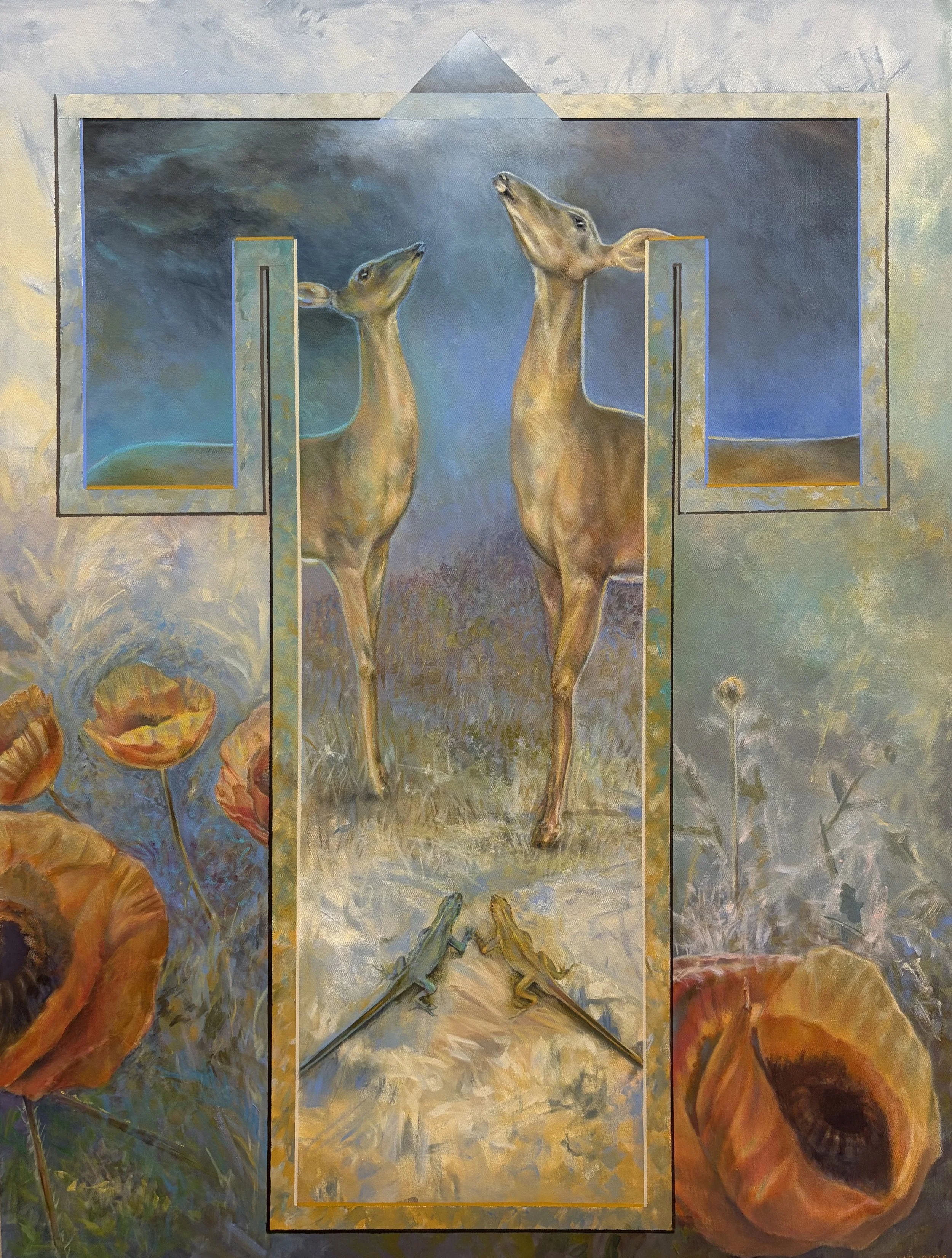  Deer Kimono, 48”H, 36”W, acrylic on canvas 2026. 