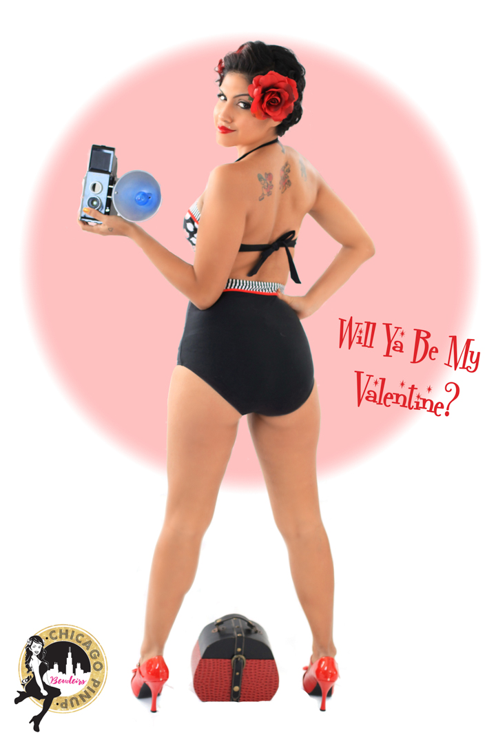 Chicago-Pinup-Photographer-Valentines-Day-Hair-Flowers-Cameras