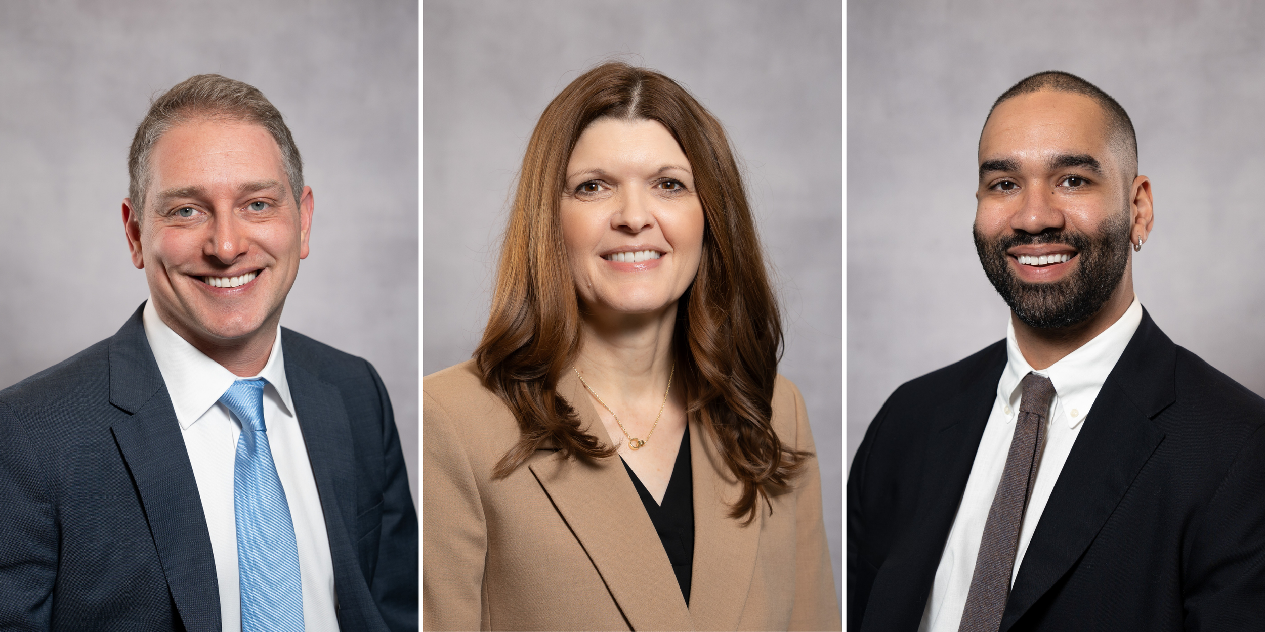 Three Executive Corporate Headshots captured on a grey backdrop