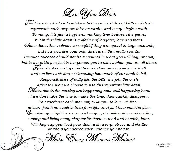 Printable The Dash Poem Words For A Funeral | Sitedoct.org