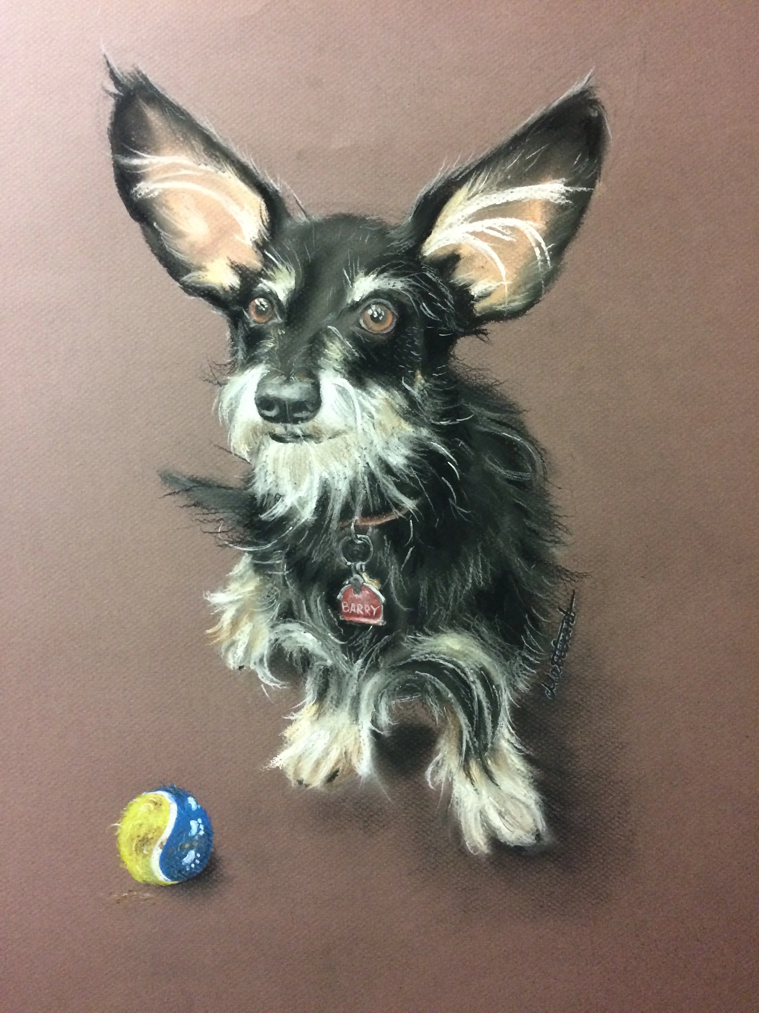    Baz    Chalk pastel on paper  This is Baz. He’s the Golf Club’s mascot who checks in on the restaurant every couple of weeks to make sure everything is running smoothly. You might also find him out on the course being a Caddy for the afternoon. Yo