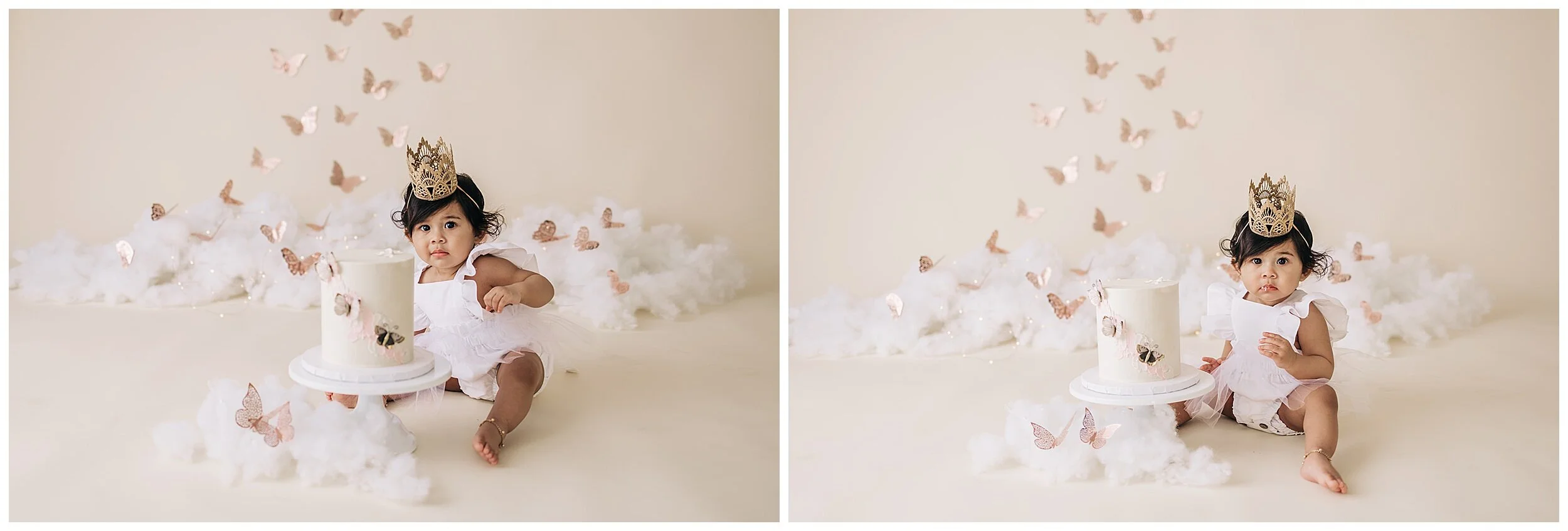 young girl butterfly cake smash