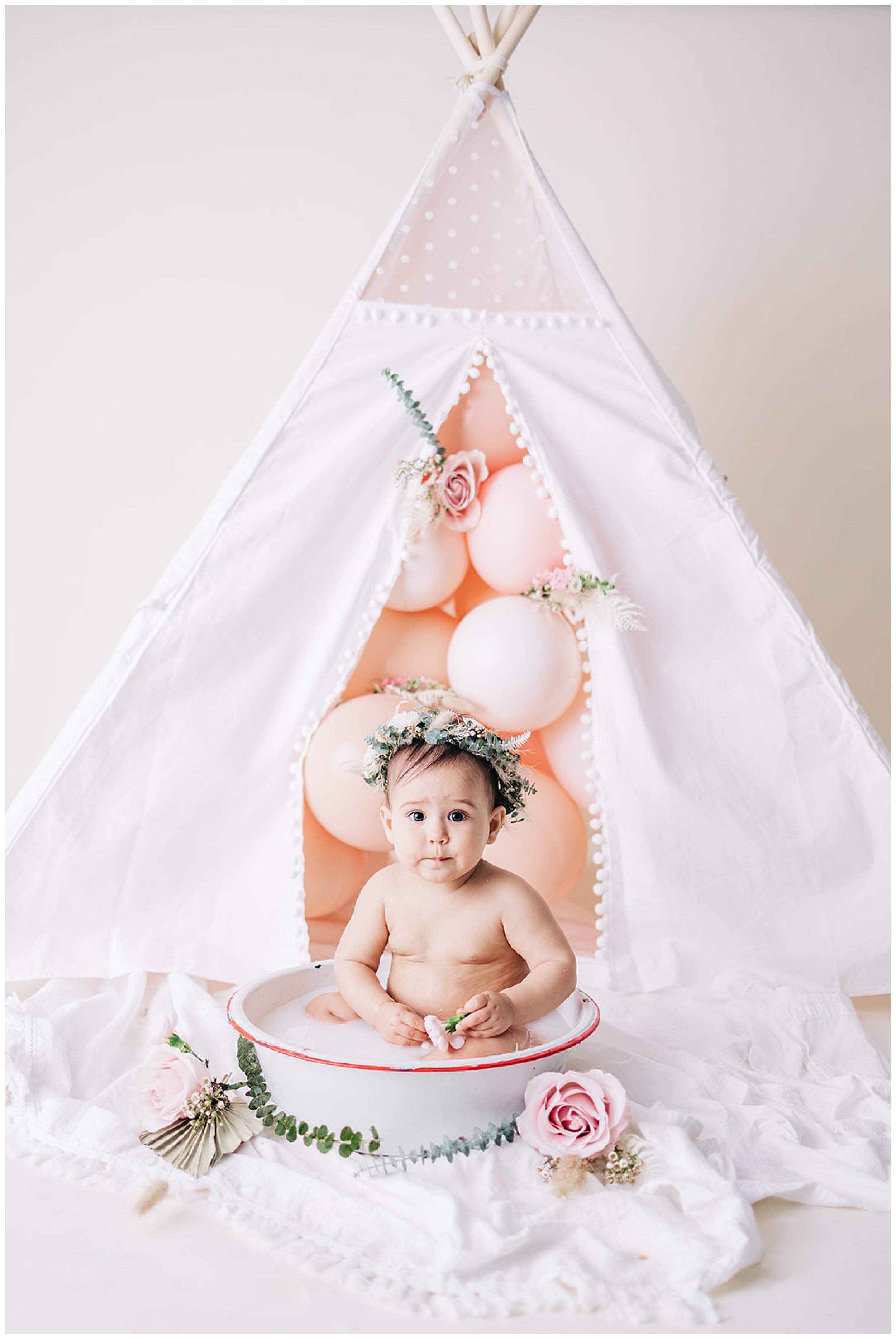 girl's milk bath session with tipi