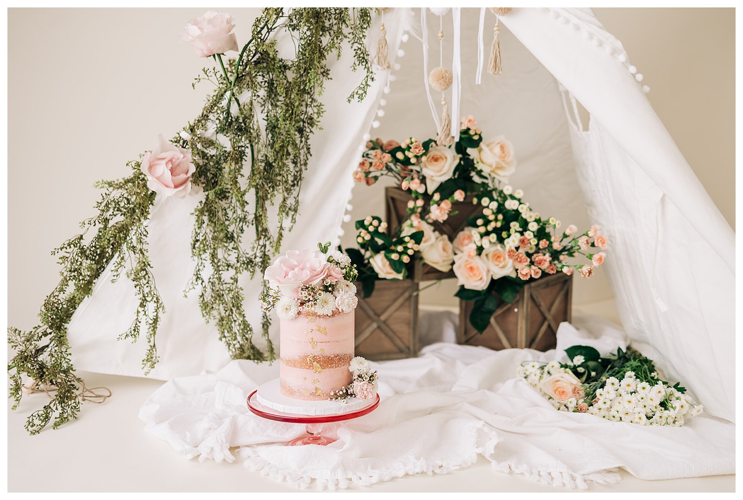 Boho Floral Cake Smash - 1st Birthday - Gilmore Studios | Orange County, CA  Gilbert, AZ - Newborn, Cake Smash, Family and Wedding Photographer